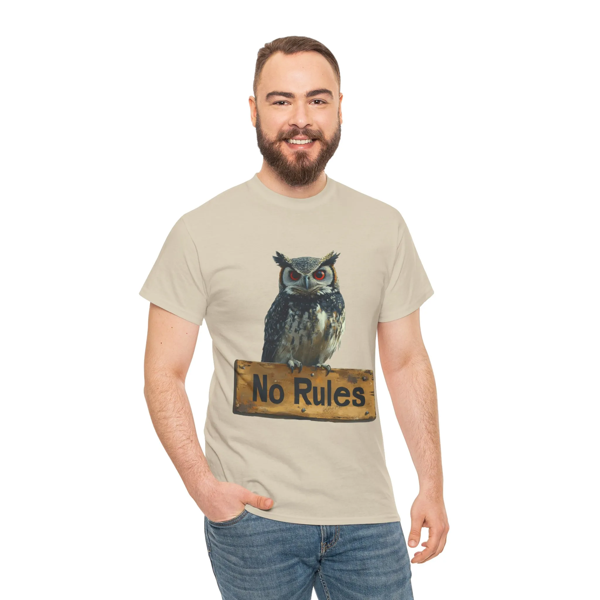 No Rules Owl Graphic T-Shirt, Unisex Heavy Cotton Tee, Funny Animal Shirt, Rebellious Bird Tee Gift for Him or Her - Image 34