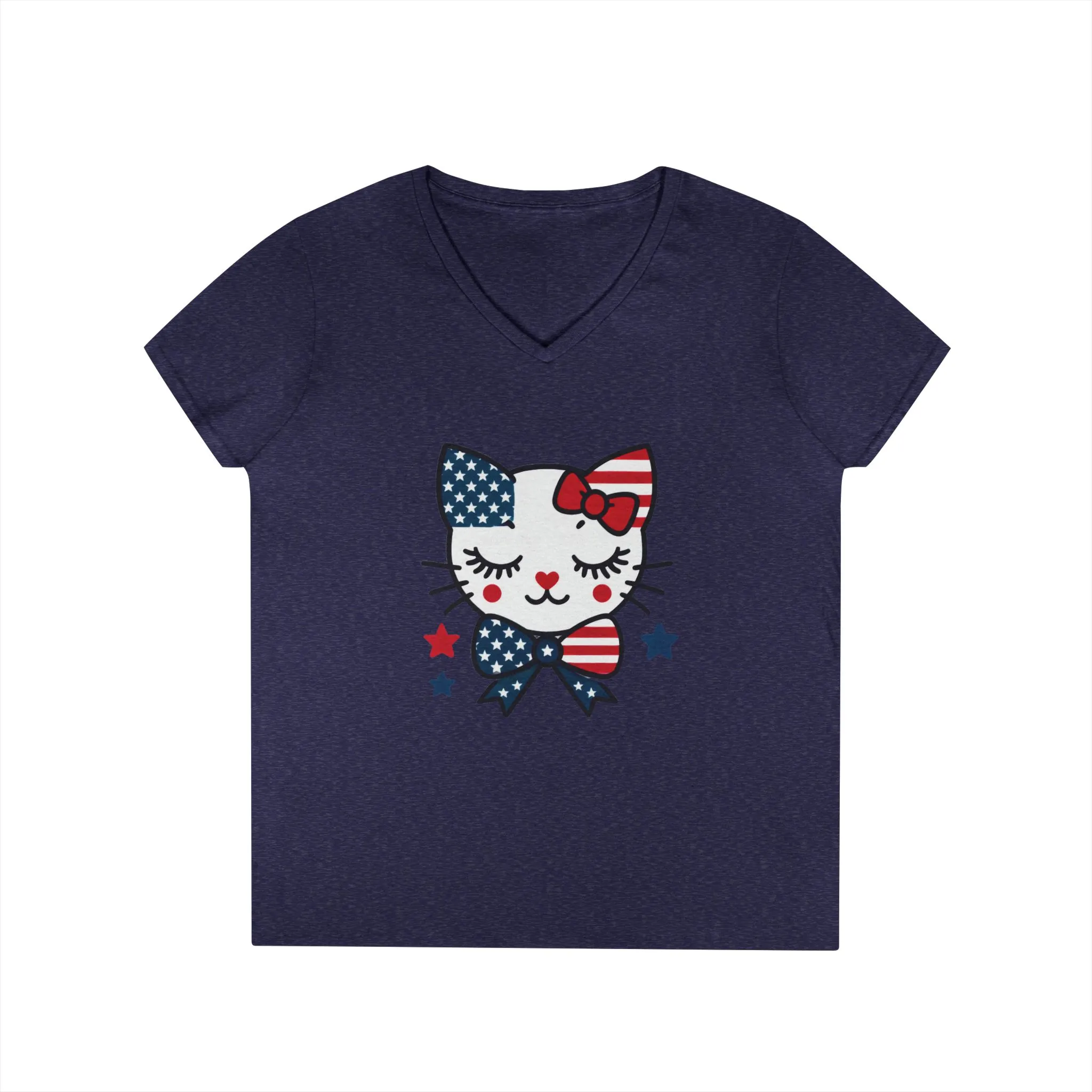 Patriotic Cat Ladies' V-Neck T-Shirt, Cute Tee, July 4th Top, Independence Day Shirt, Gift for Cat Lovers, Casual Summer Wear - Image 19