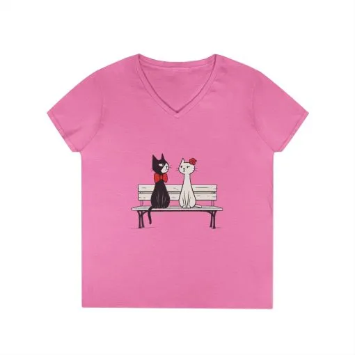 Cute Cat Lovers V-Neck T-Shirt, Casual Wear, Gift for Her, Pet Lovers, Best Friend Gift, Cute Cat Design, Valentine's Day, Cat Love - Image 10