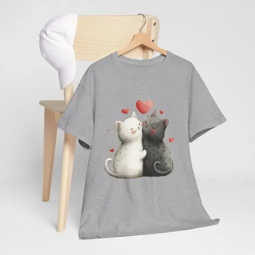Cute Cat Love T-Shirt, Adorable Feline Couple Tee, Gift for Cat Lovers, Valentine's Day Shirt, Cozy Everyday Wear, Cat Mom T-Shirt - Image 9