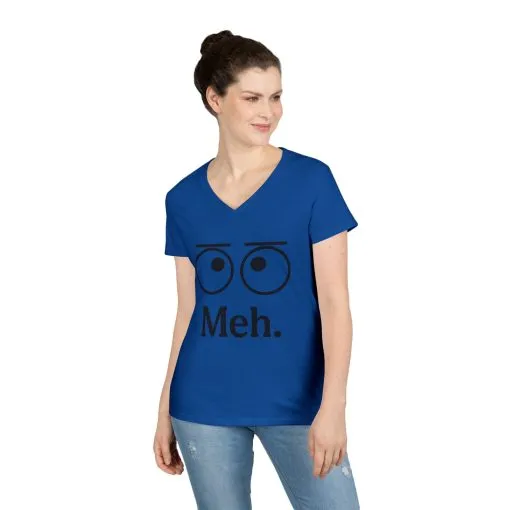 Funny Ladies' V-Neck T-Shirt - "Meh." Graphic, Casual Humor Tee, Gift for Her, Everyday Wear, Cute Top - Image 11