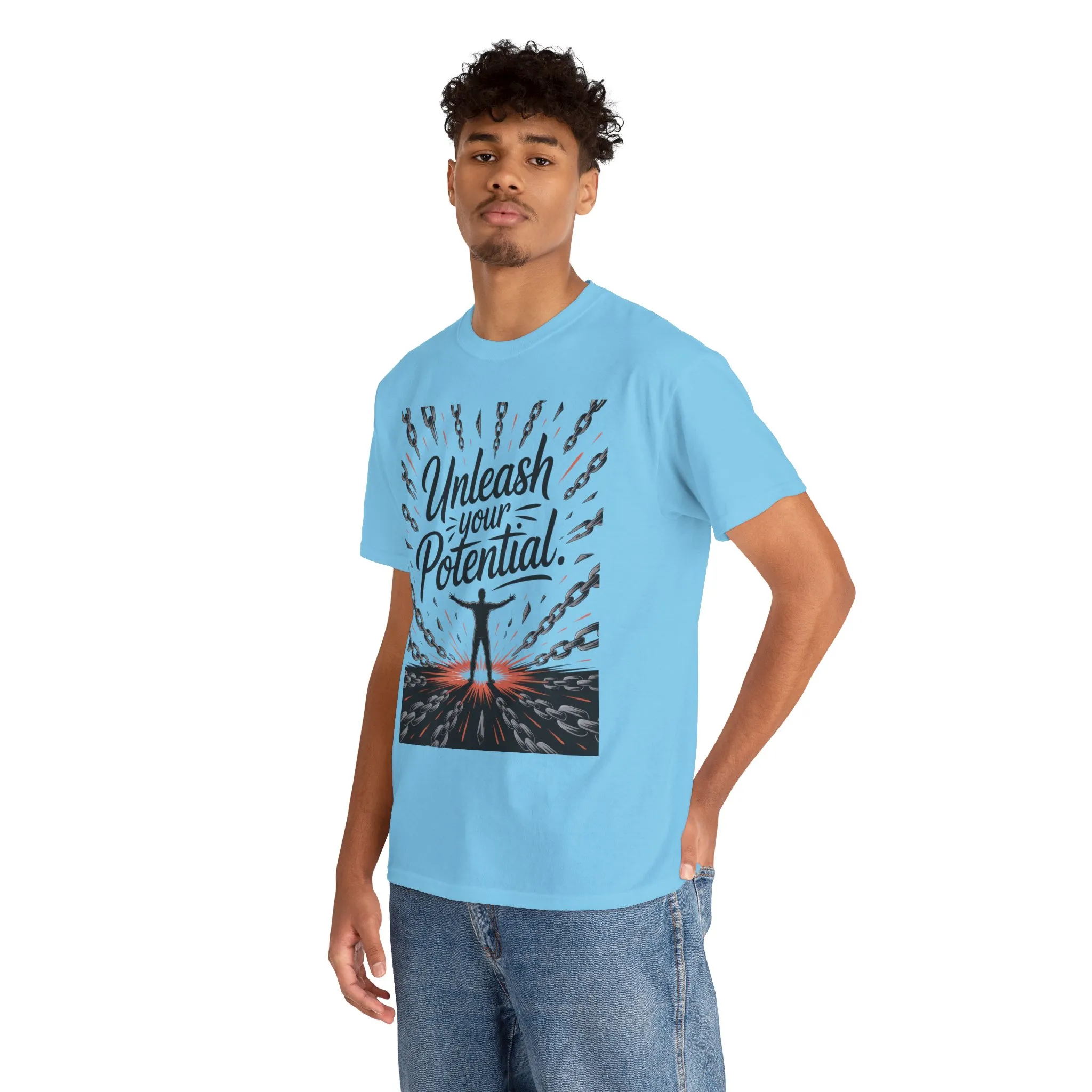 Inspiring Men s Heavy Cotton Tee, Unleash Your Potential Motivation Shirt, Gift for Graduates, Personal Growth Apparel, Casual Wear - Image 35