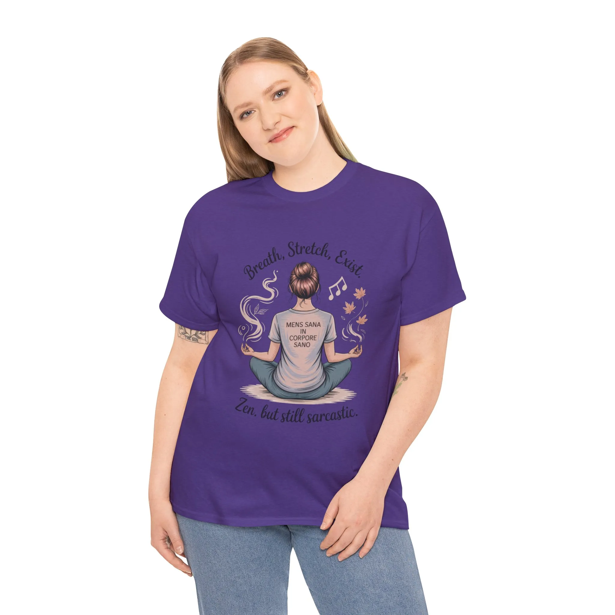 Zen Sarcasm Women s Heavy Cotton Tee, Breath Stretch Exist Shirt, Gift for Yoga Lovers, Relaxation Tee, Funny Meditation Top, Relaxation Tee - Image 34