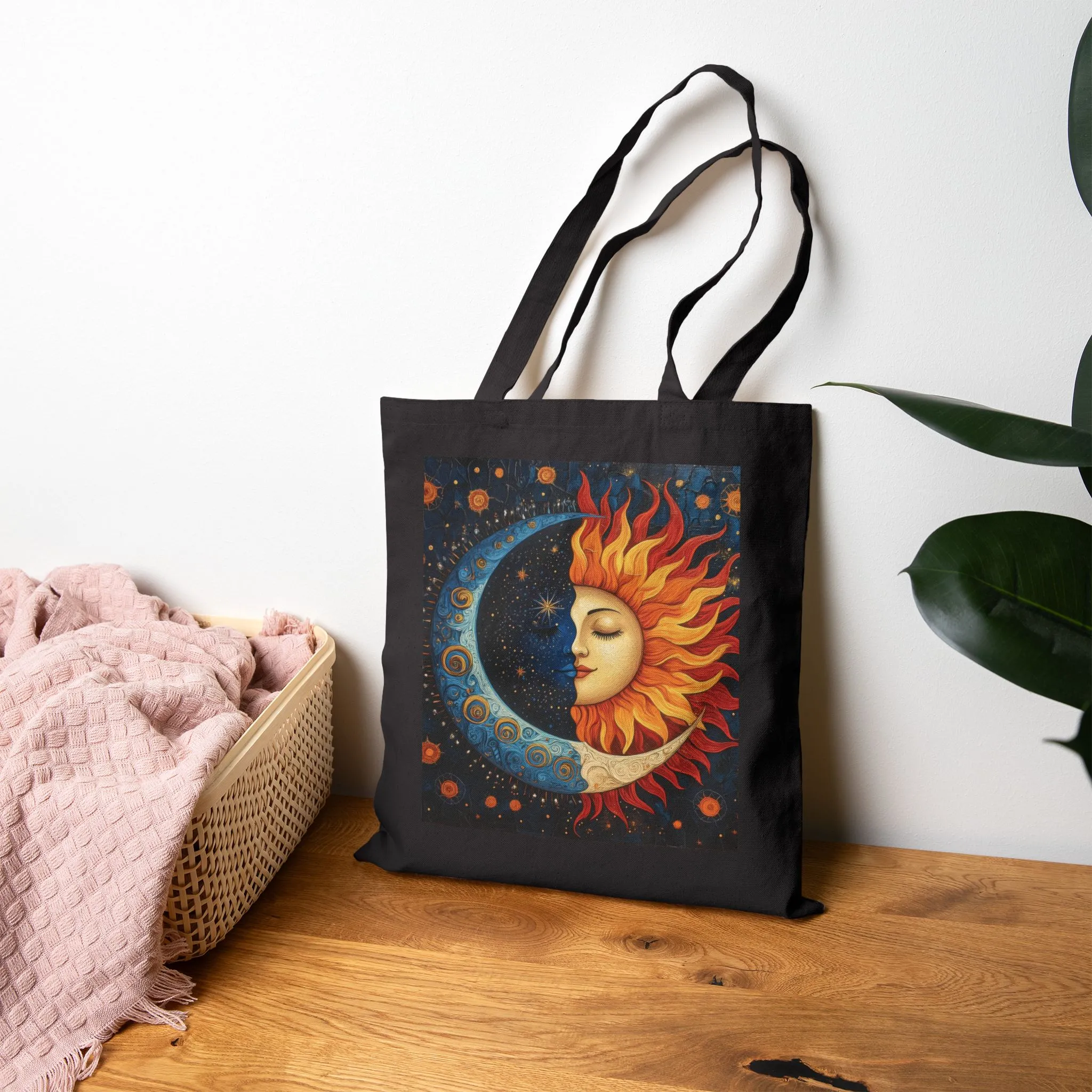 Sun and Moon Cotton Canvas Tote Bag, Eco-Friendly Tote, Boho Chic Bag, Nature Lover Gift, Astrology Tote, Reusable Grocery Bag - Image 10