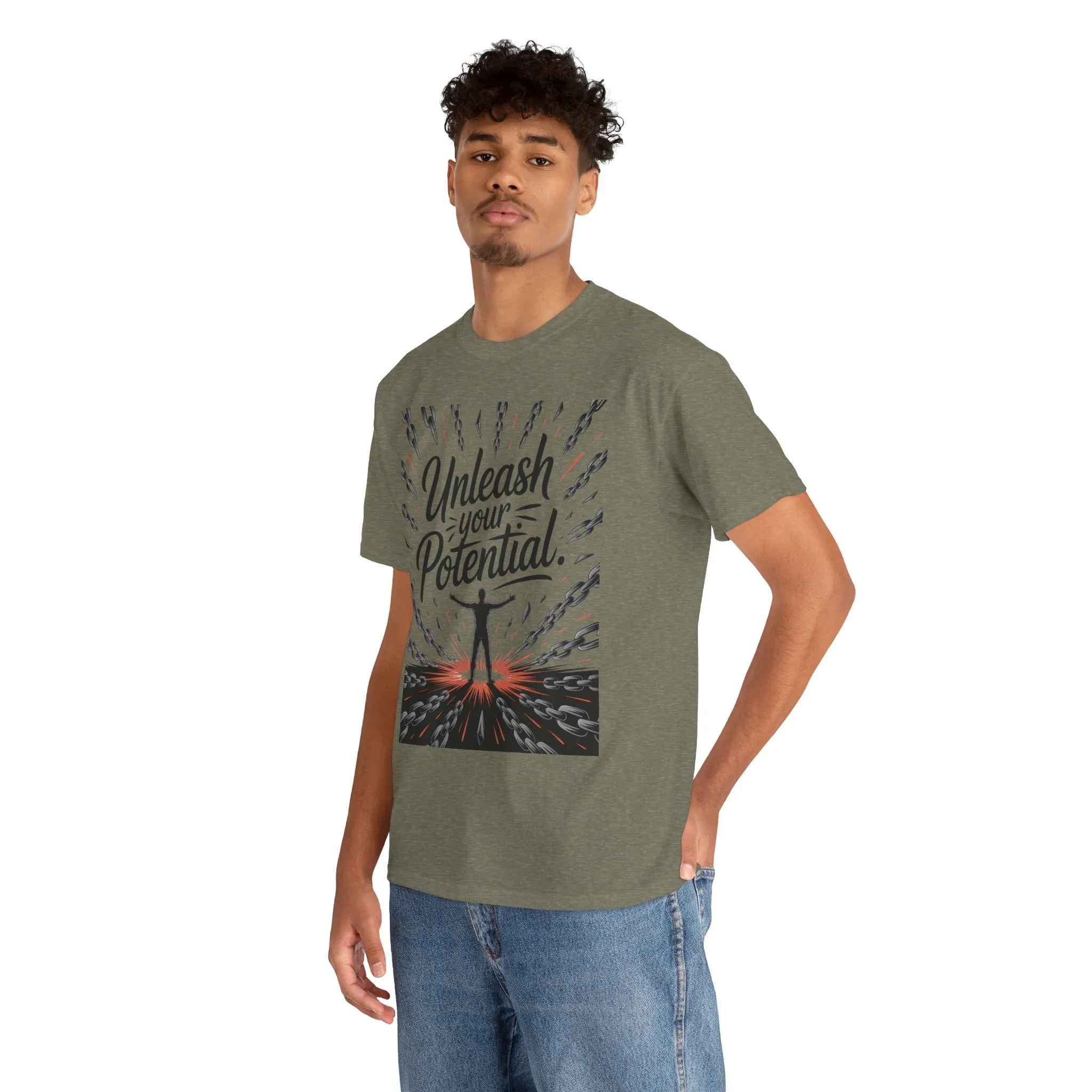 Inspiring Men s Heavy Cotton Tee, Unleash Your Potential Motivation Shirt, Gift for Graduates, Personal Growth Apparel, Casual Wear - Image 29