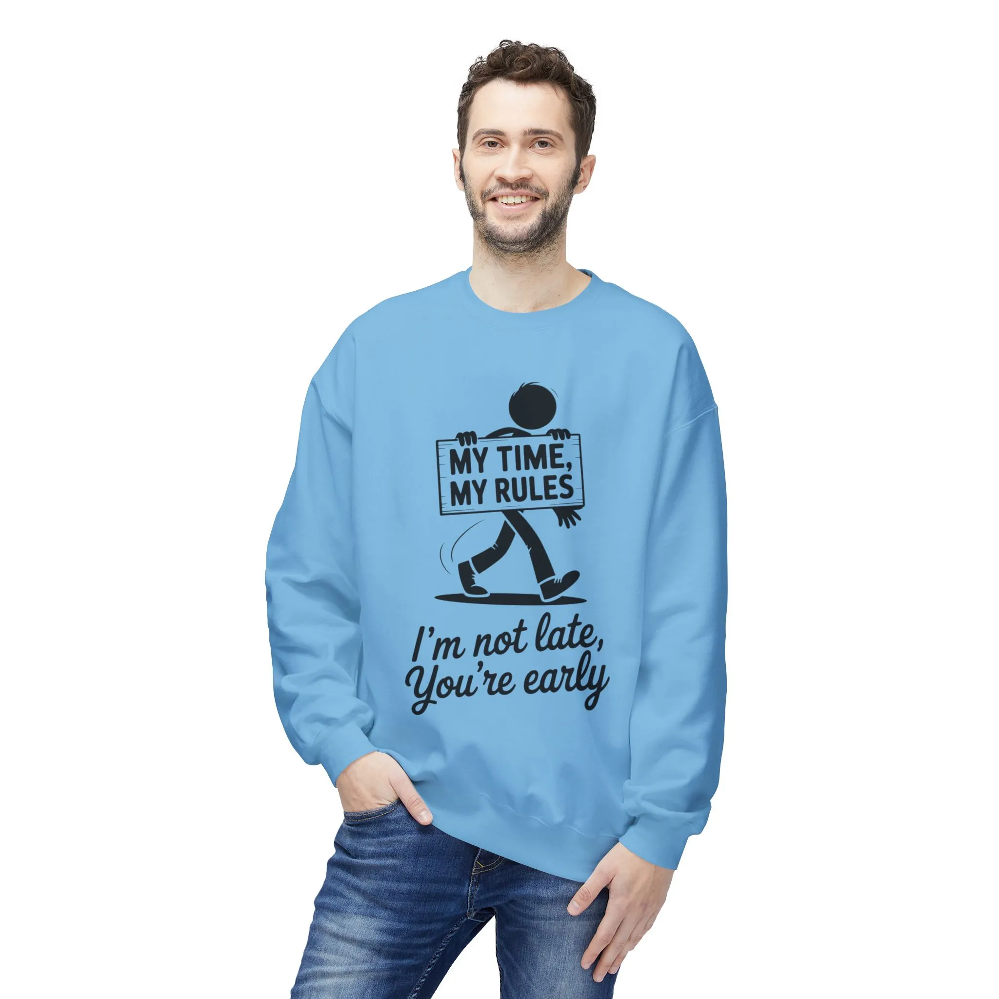 Casual Men's Crewneck Sweatshirt, Funny Sweatshirt for Men, Perfect Gift for Friends, My Time My Rules Design, Time Management Humor - Image 11