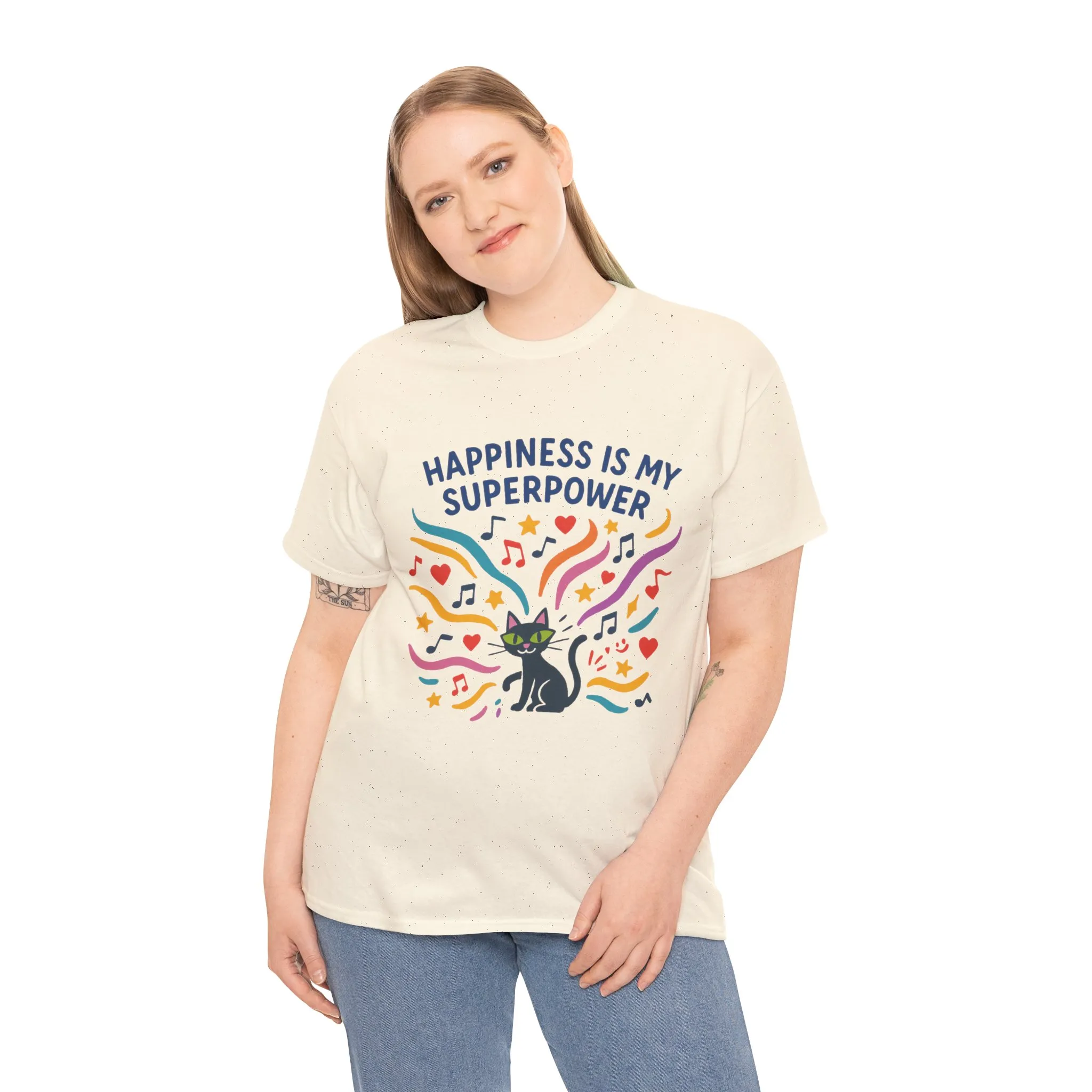 Happiness is My Superpower Tee - Fun Unisex Cotton T-Shirt, Gift for Cat Lovers, Cute Pet Apparel, Everyday Wear, Positive Vibes - Image 14