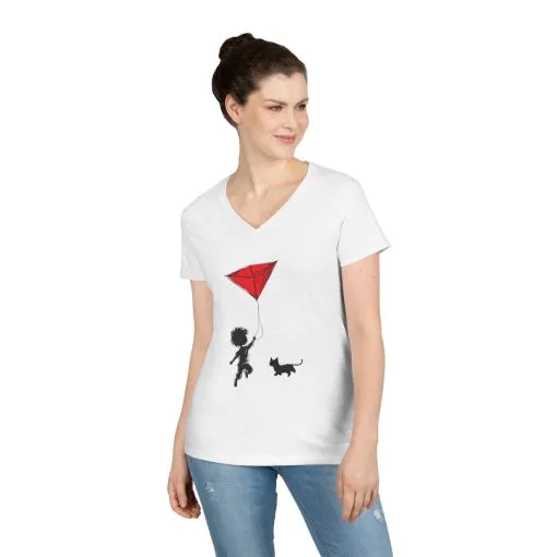 Cat Lover Girls' V-Neck T-Shirt, Gift for Birthday, Cat Lover T-Shirt, Cat Mom Gift, Gift for Kids and Animal Lovers