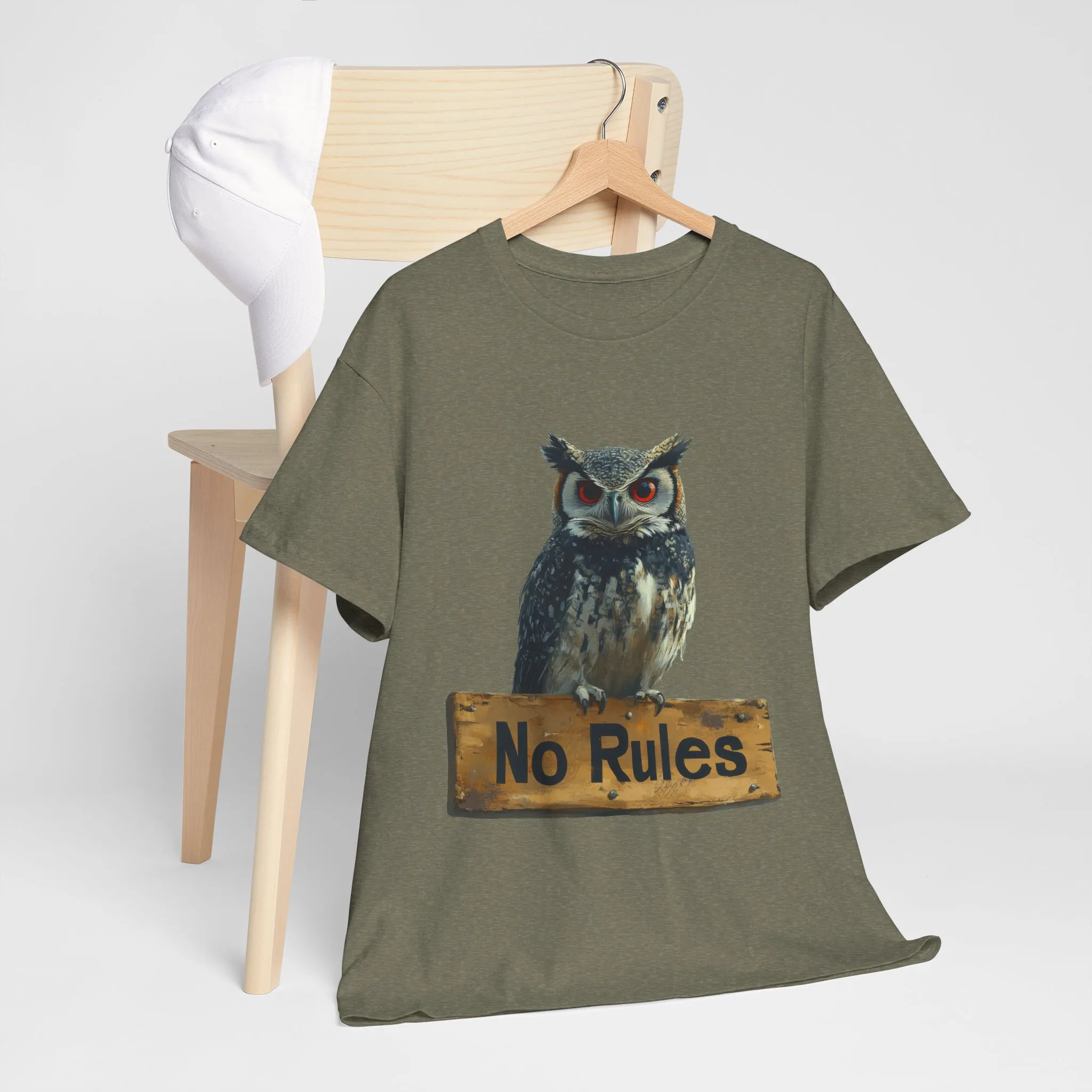No Rules Owl Graphic T-Shirt, Unisex Heavy Cotton Tee, Funny Animal Shirt, Rebellious Bird Tee Gift for Him or Her - Image 20