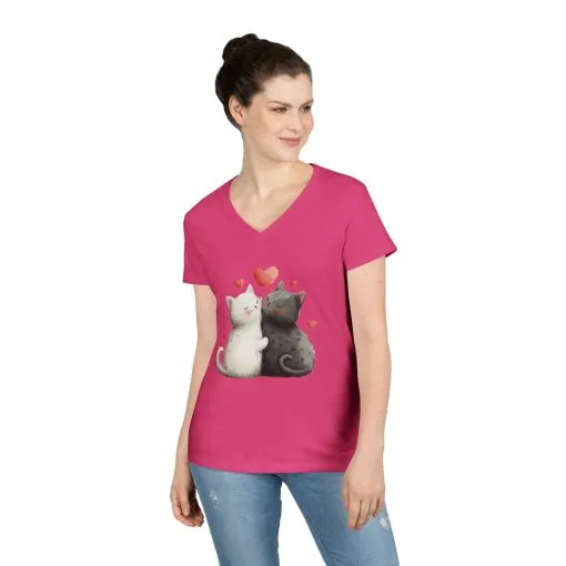 Cute Cat Love V-Neck T-Shirt, Animal Lover Gift, Valentine's Day Shirt, Cat Mom Gift, Cute Graphic Tee - Image 17