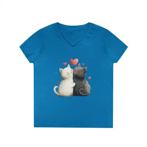Cute Cat Love V-Neck T-Shirt, Animal Lover Gift, Valentine's Day Shirt, Cat Mom Gift, Cute Graphic Tee - Image 8