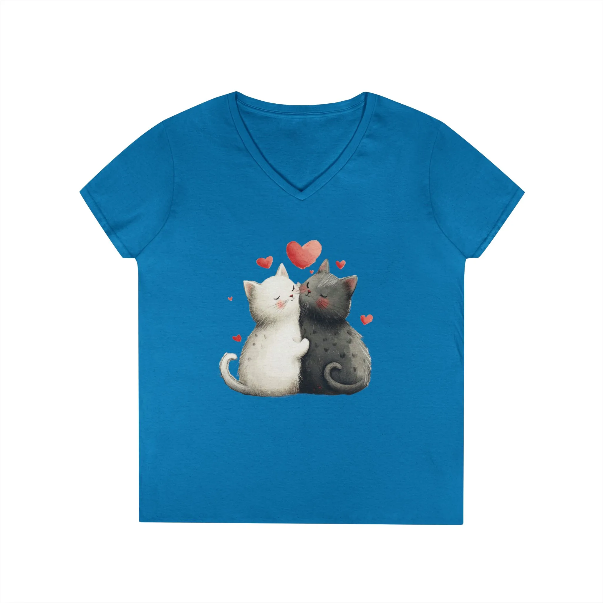Cute Cat Love V-Neck T-Shirt, Animal Lover Gift, Valentine's Day Shirt, Cat Mom Gift, Cute Graphic Tee - Image 8