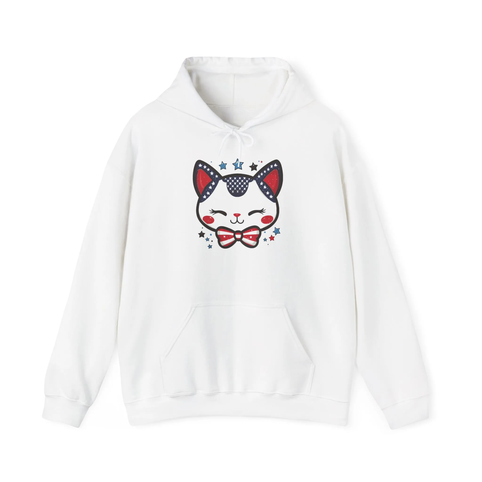 Cute Patriotic Cat -Themed Women's Hoodie, for Cat Lovers, Cute Gift for Pet Owners, Cozy Sweatshirt for All Seasons, Fourth of July Hoodie - Image 5