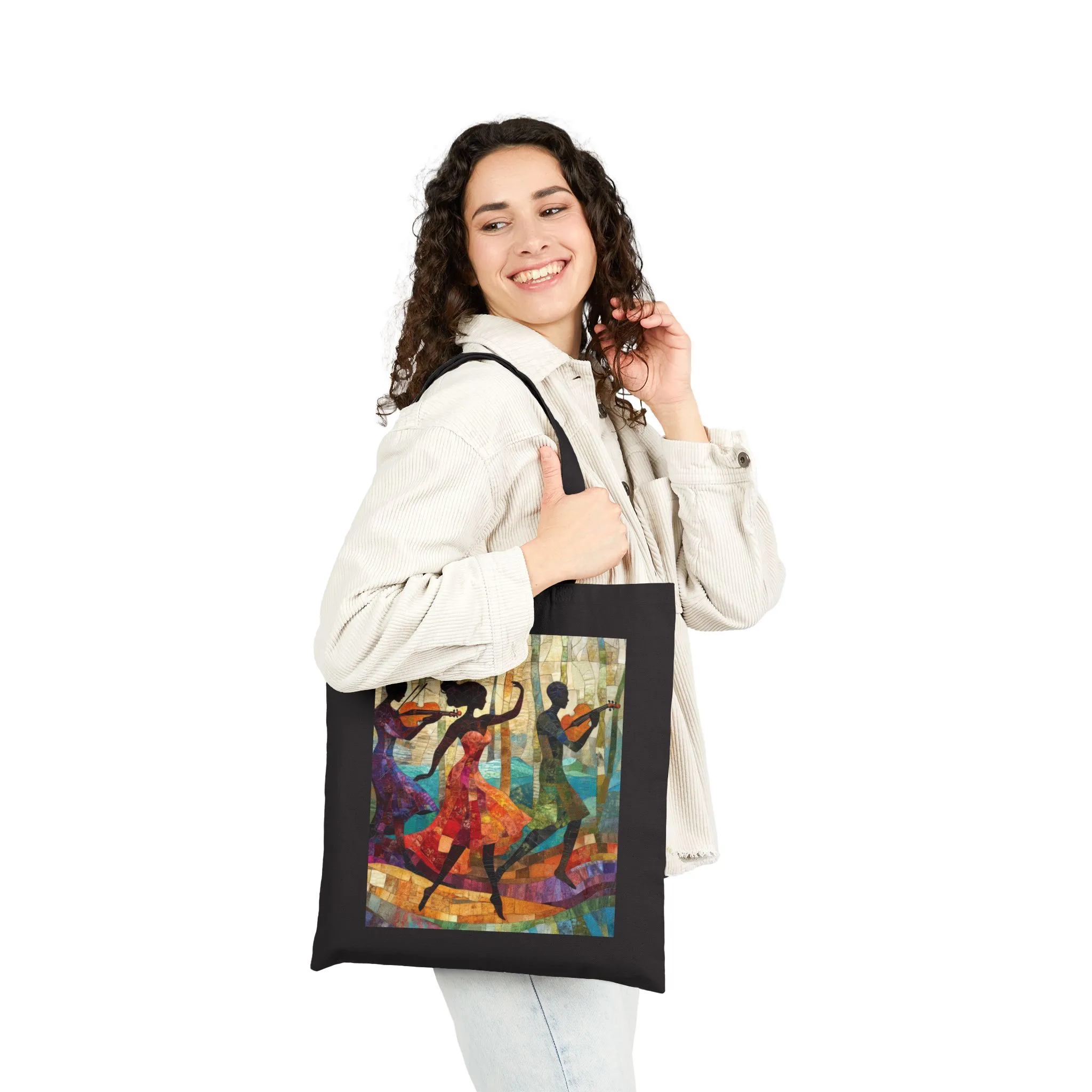 Dancing Silhouettes Cotton Tote Bag, Art Lover Gift, Beach Bag, Eco-Friendly Shopping Tote, Bohemian Style, Festival Essentials - Image 3