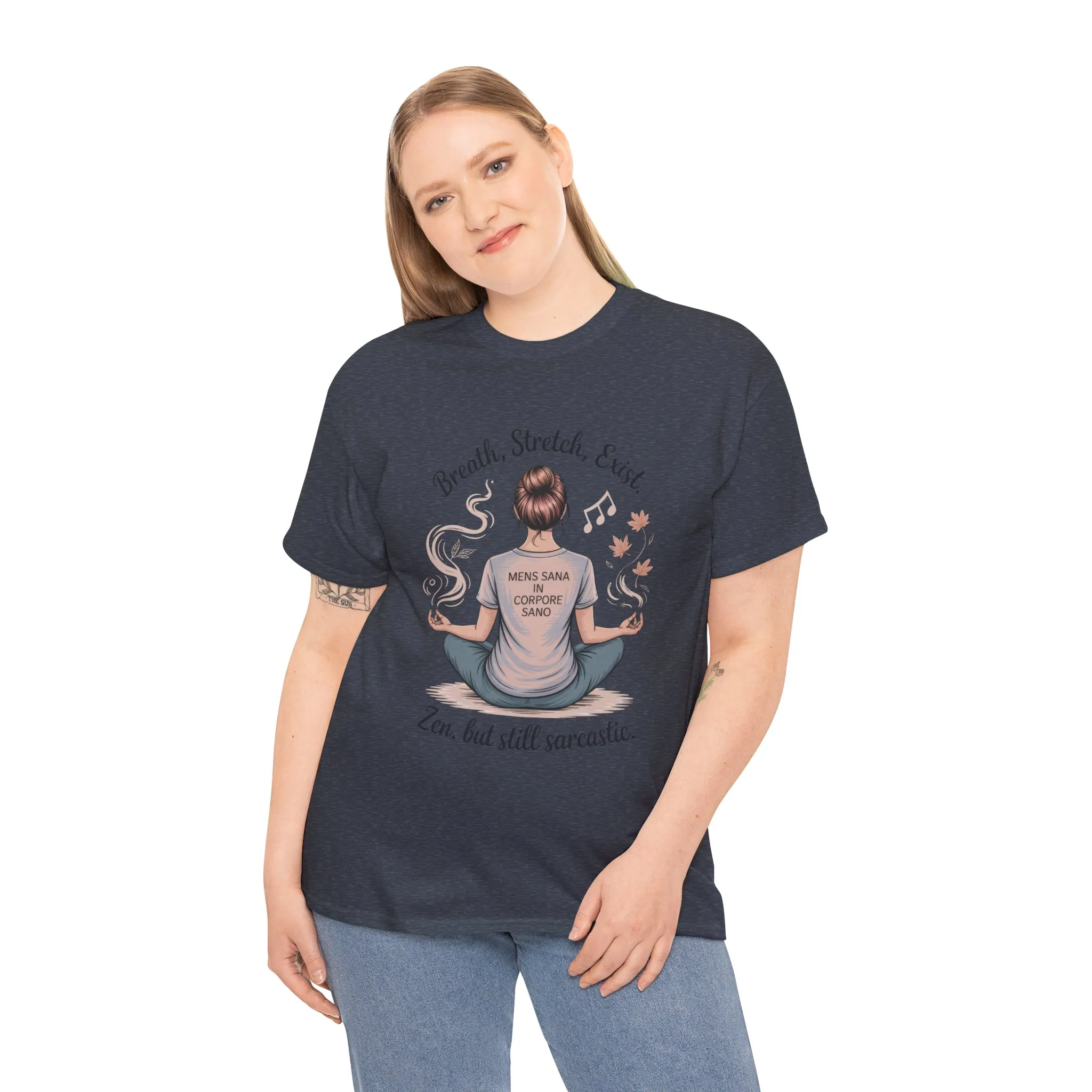 Zen Sarcasm Women s Heavy Cotton Tee, Breath Stretch Exist Shirt, Gift for Yoga Lovers, Relaxation Tee, Funny Meditation Top, Relaxation Tee - Image 19