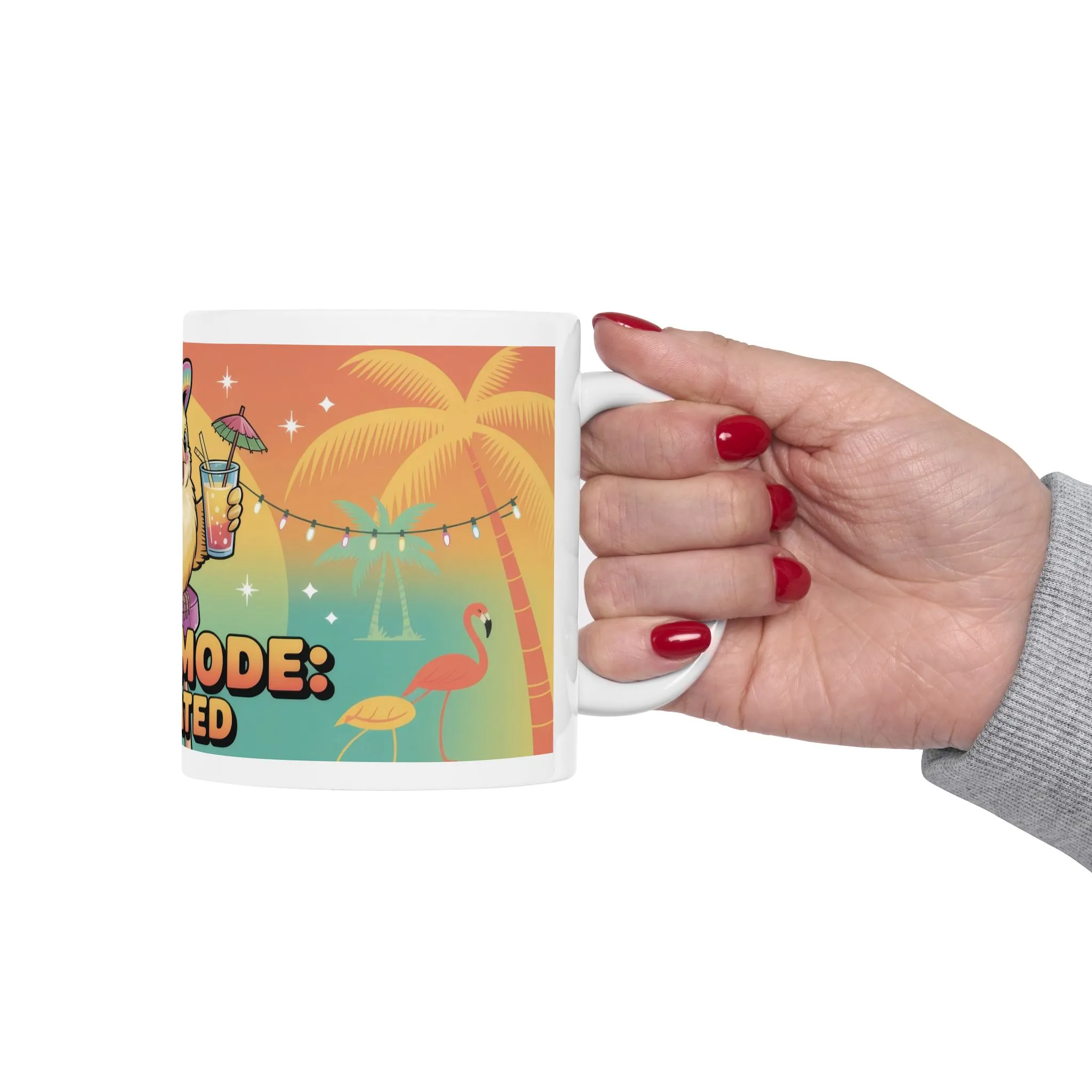 Fiesta Mode Activated Ceramic Mug, Tropical Party Bird Cup, Summer Beach Humor Gift, Colorful Vacation Coffee Mug, Funny Festive Design - Image 6