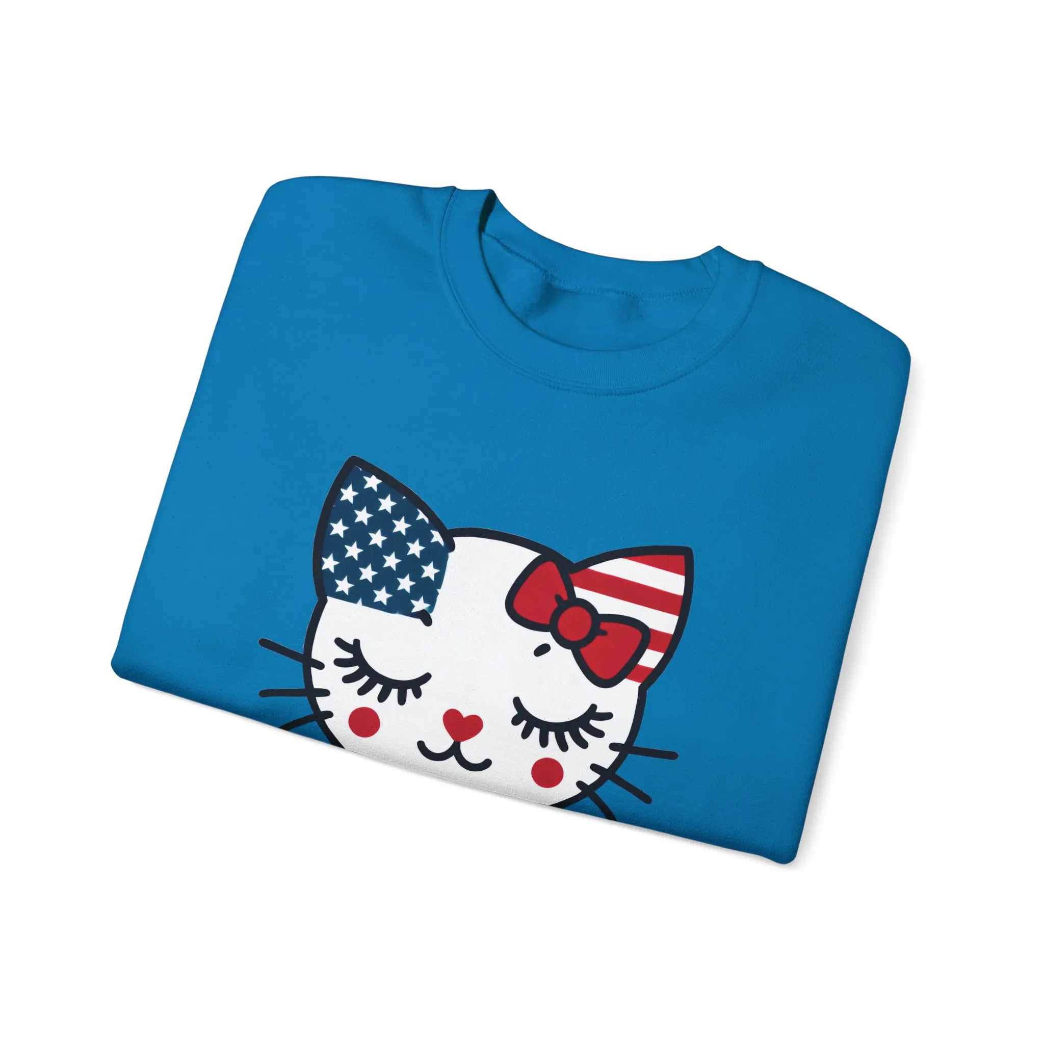 Cute Cat American Flag Sweatshirt, Women's Crewneck, Perfect for 4th of July, Women's Casual Wear, Cat Lovers Gifts - Image 22