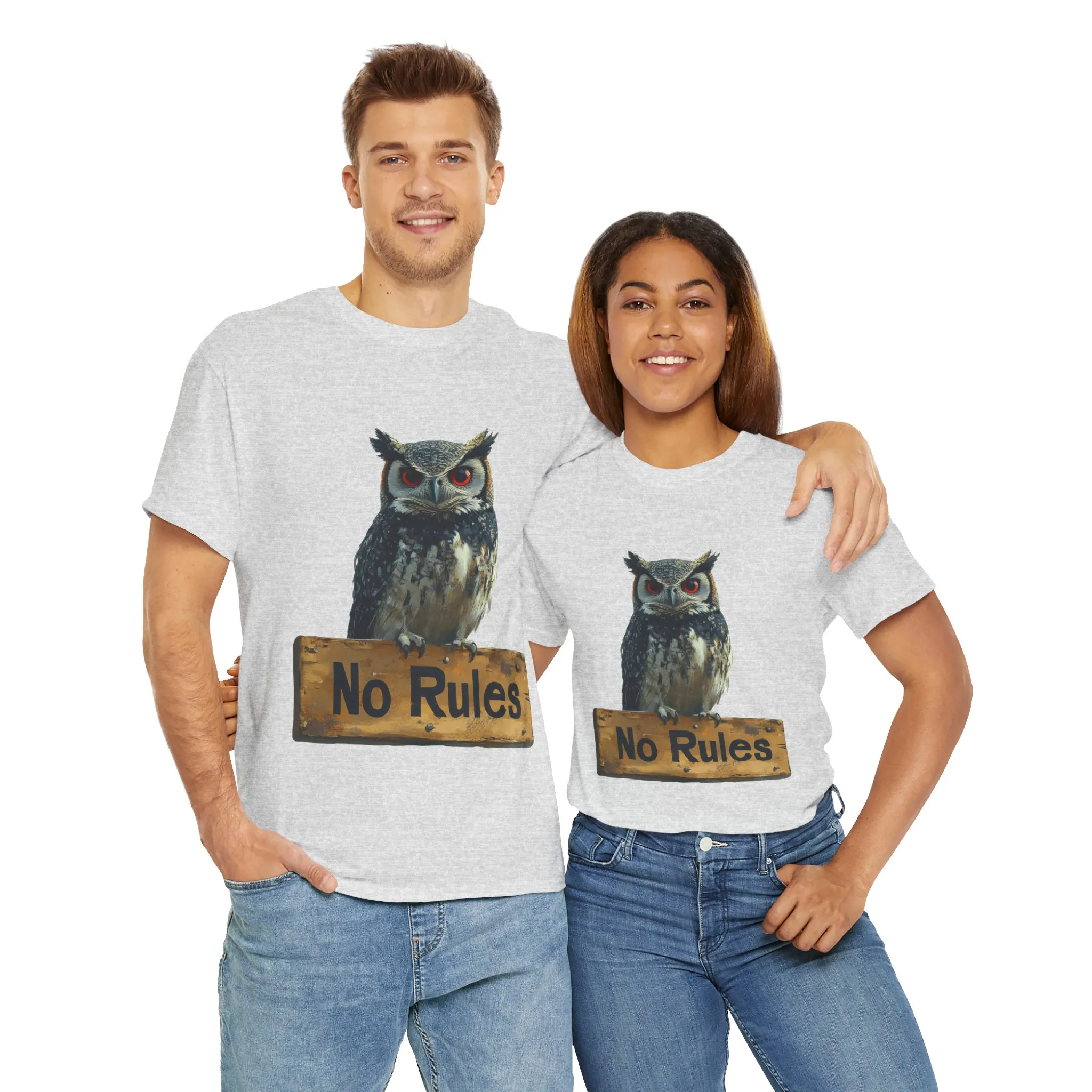 No Rules Owl Graphic T-Shirt, Unisex Heavy Cotton Tee, Funny Animal Shirt, Rebellious Bird Tee Gift for Him or Her - Image 4