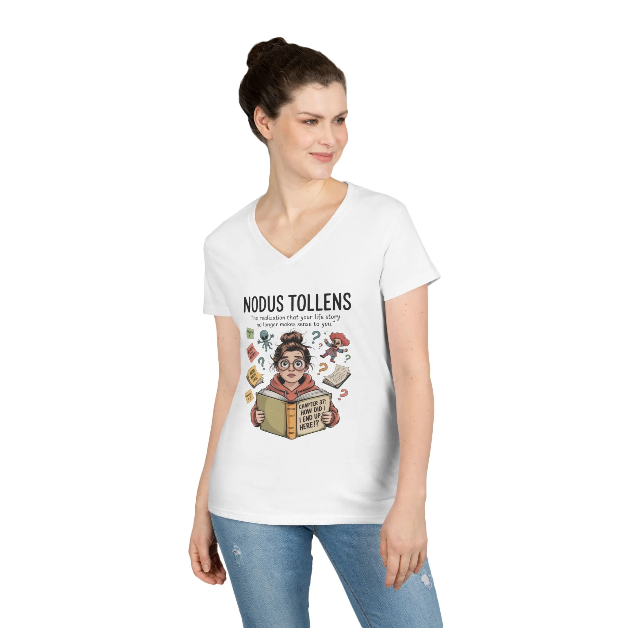 Nodus Tollens V-Neck T-Shirt, Women's Heavy Cotton Shirt, Latin Words, Moods & Modes, Self-Awareness, Quirky Humor Shirt - Image 3