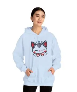 Cute Patriotic Cat -Themed Women's Hoodie, for Cat Lovers, Cute Gift for Pet Owners, Cozy Sweatshirt for All Seasons, Fourth of July Hoodie