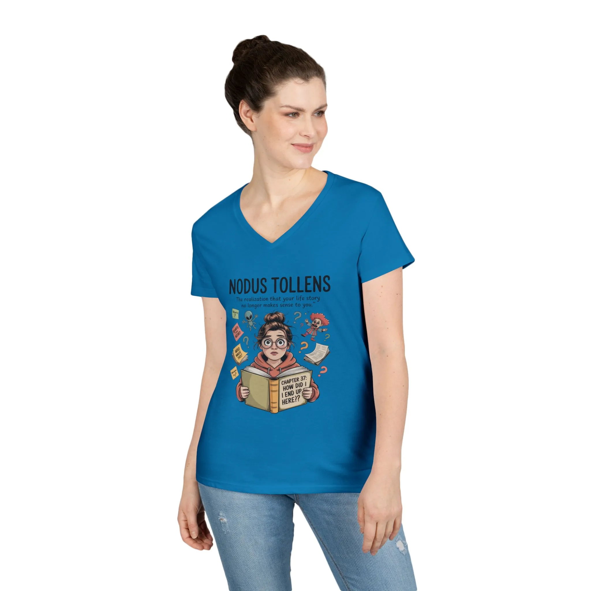 Nodus Tollens V-Neck T-Shirt, Women's Heavy Cotton Shirt, Latin Words, Moods & Modes, Self-Awareness, Quirky Humor Shirt - Image 9