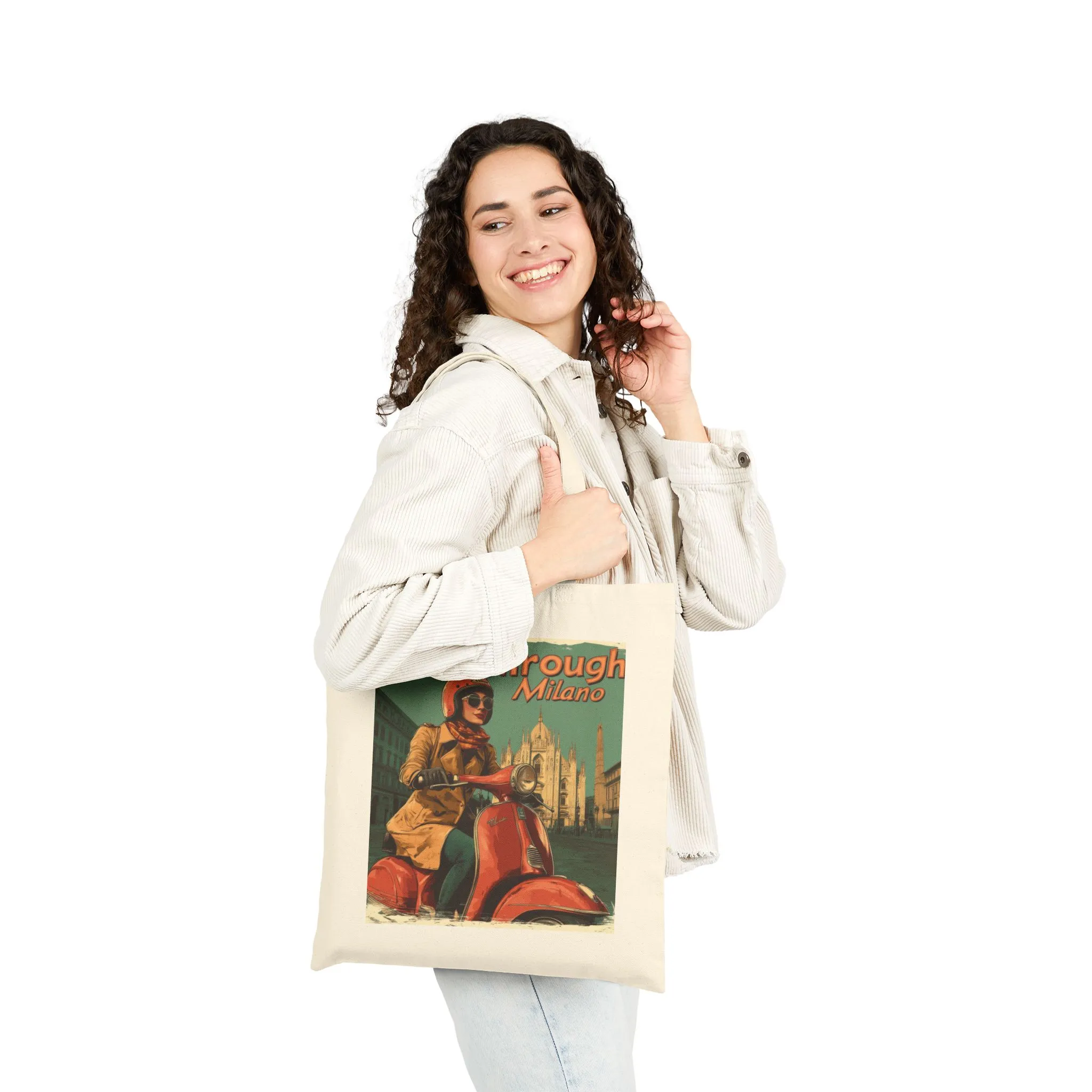 Vintage Milan Scooter Cotton Canvas Tote Bag, Retro Shopping Tote, Eco-Friendly Grocery Bag, Travel Bag, Gift for Her - Image 2