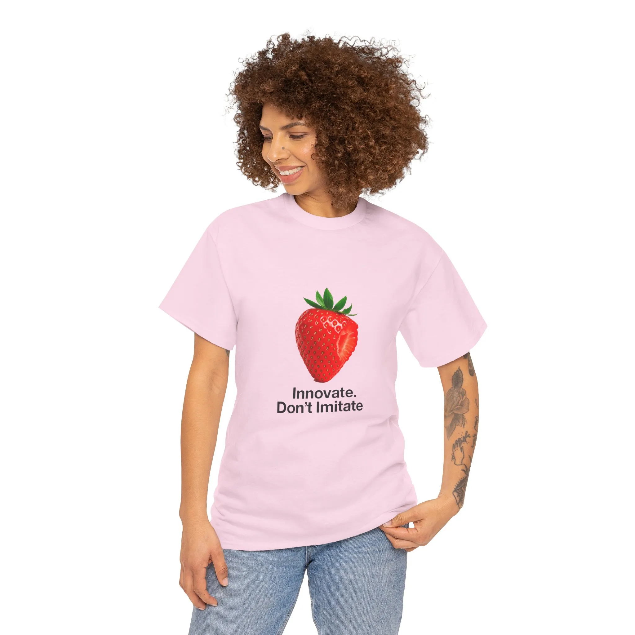 Strawberry Women's Heavy Cotton Tee, Innovate Don't Imitate Shirt, Graphic Tee, Casual Wear, Gift Idea, Summer Style, Witty Design T-Shirt - Image 25