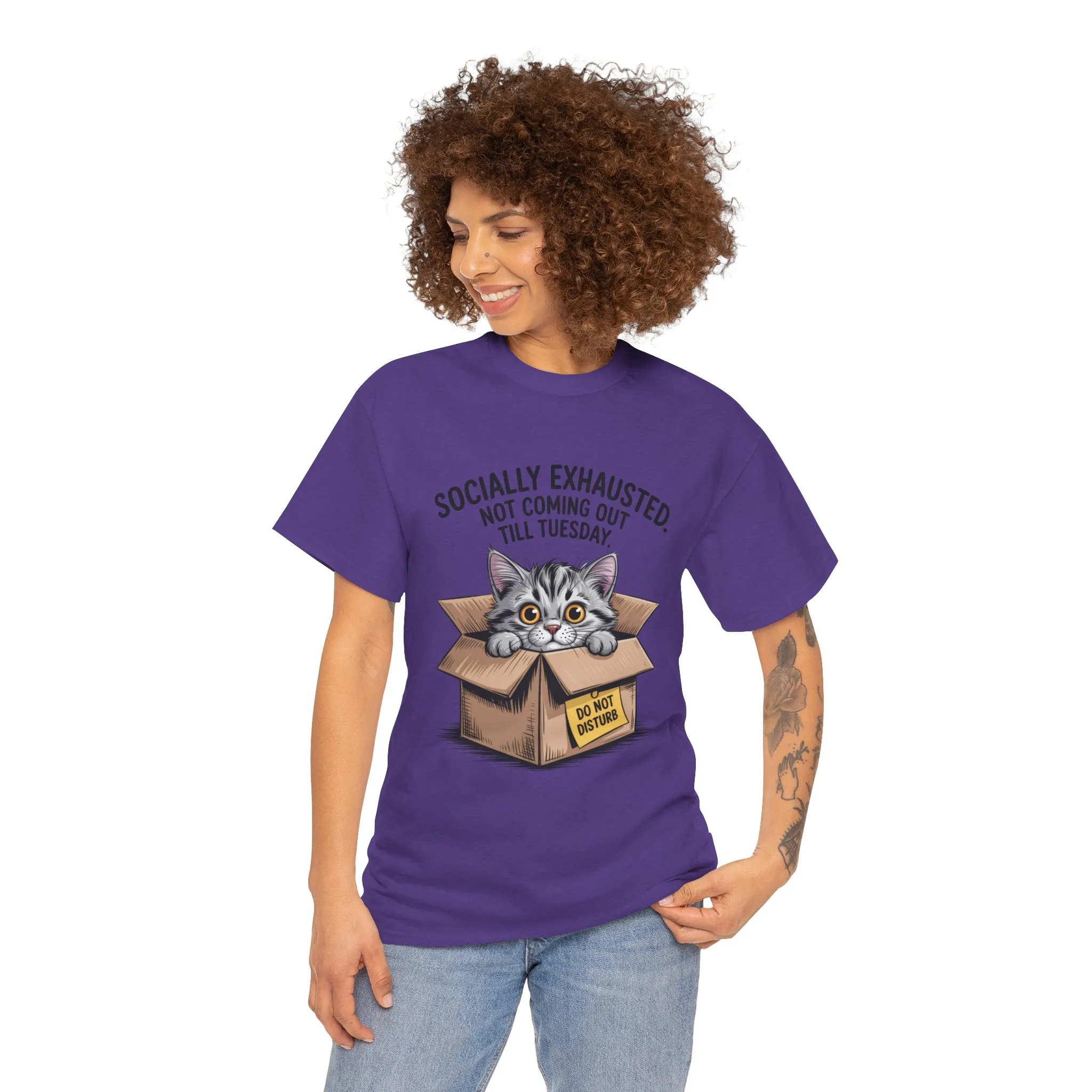 Socially Exhausted Cat Women's Tee, Funny Cat Shirt, Women's Graphic Tee, Gift for Introverts, Cute Animal T-Shirt, Weekend Wear - Image 26