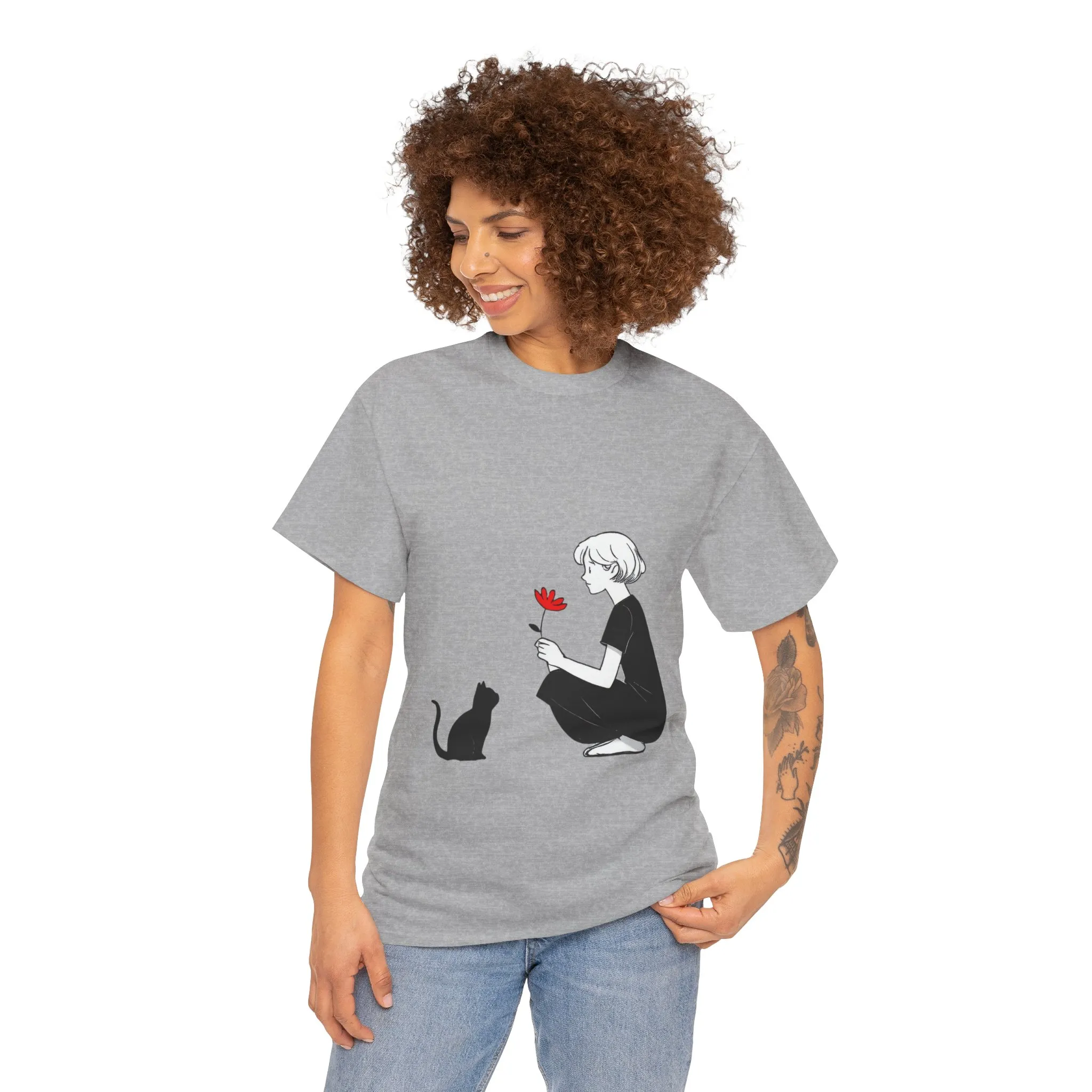 Cat Lover's Heavy Cotton Tee, Cute Cat Shirt, Pet Owner Gift, Animal Lover Apparel, Birthday Gift for Her, Women's Cotton T-Shirt, Cat Lover - Image 10