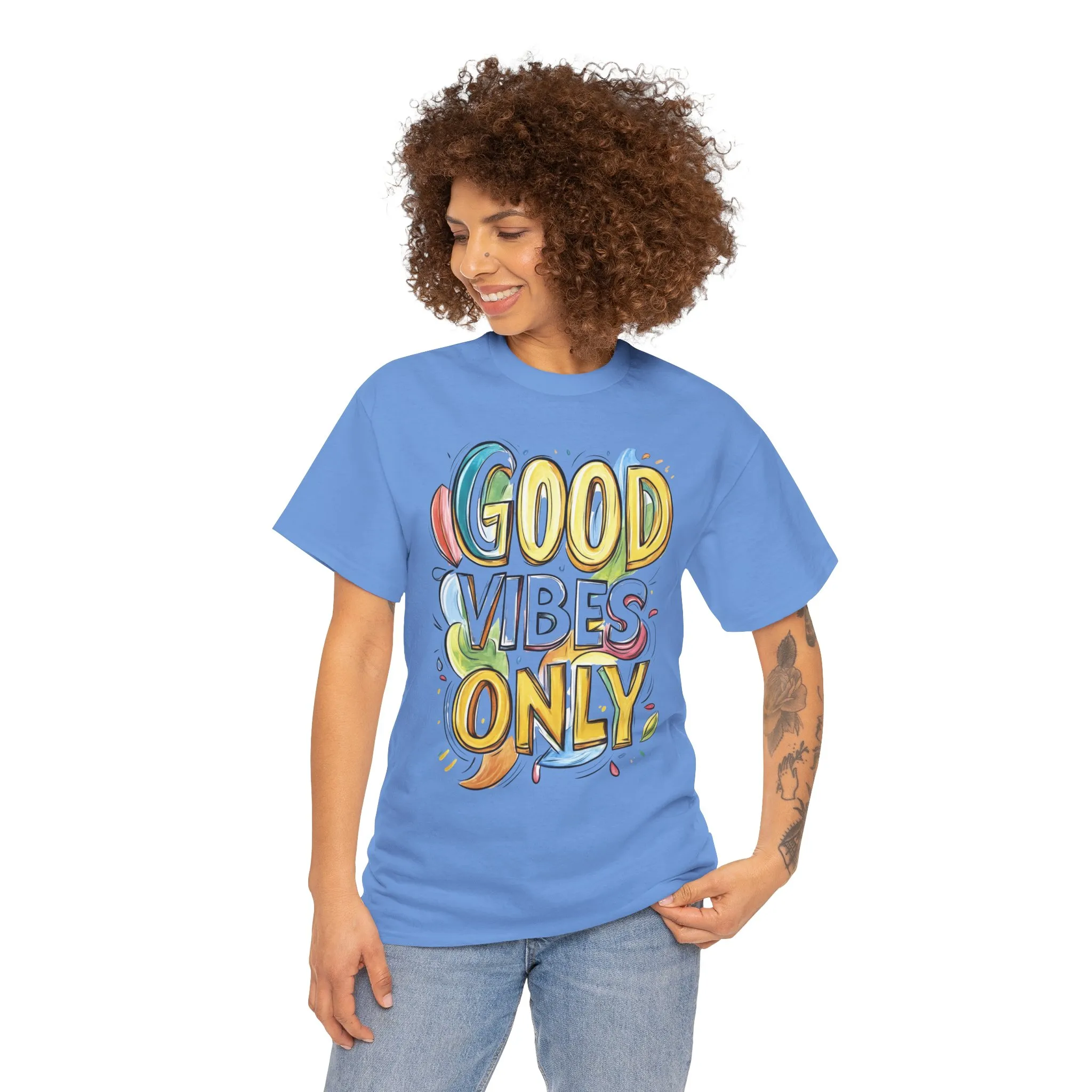 Good Vibes Only Women's Heavy Cotton Tee, Positive Energy Shirt, Graphic T-Shirt, Women's Casual Wear, Gift for Friends, Summer Outfit - Image 14