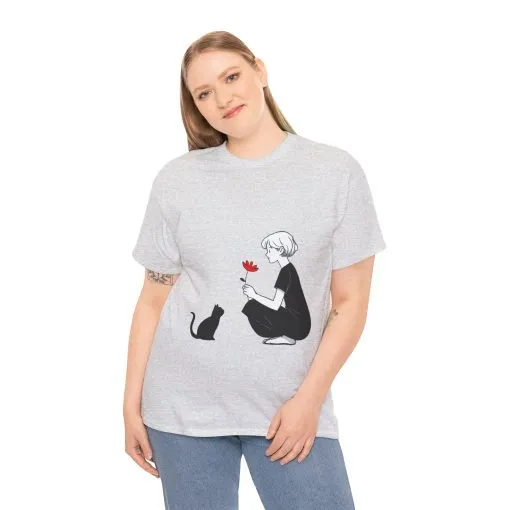 Cat Lover's Heavy Cotton Tee, Cute Cat Shirt, Pet Owner Gift, Animal Lover Apparel, Birthday Gift for Her, Women's Cotton T-Shirt, Cat Lover - Image 7