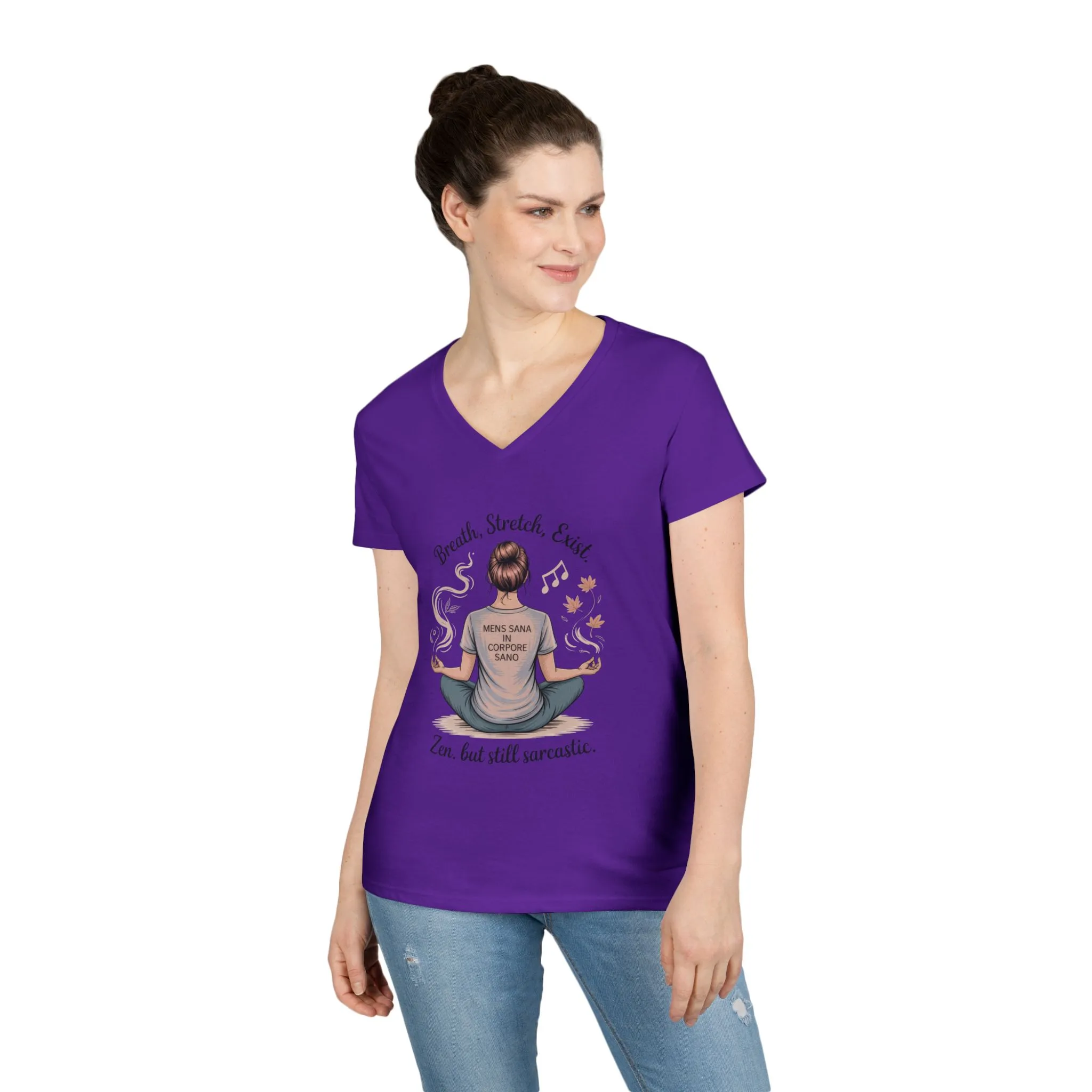 Zen but Still Sarcastic Ladies V-Neck T-Shirt, Perfect for Yoga, Casual Wear, Mindfulness, Gift Yoga Lovers, Funny Meditation Top - Image 14