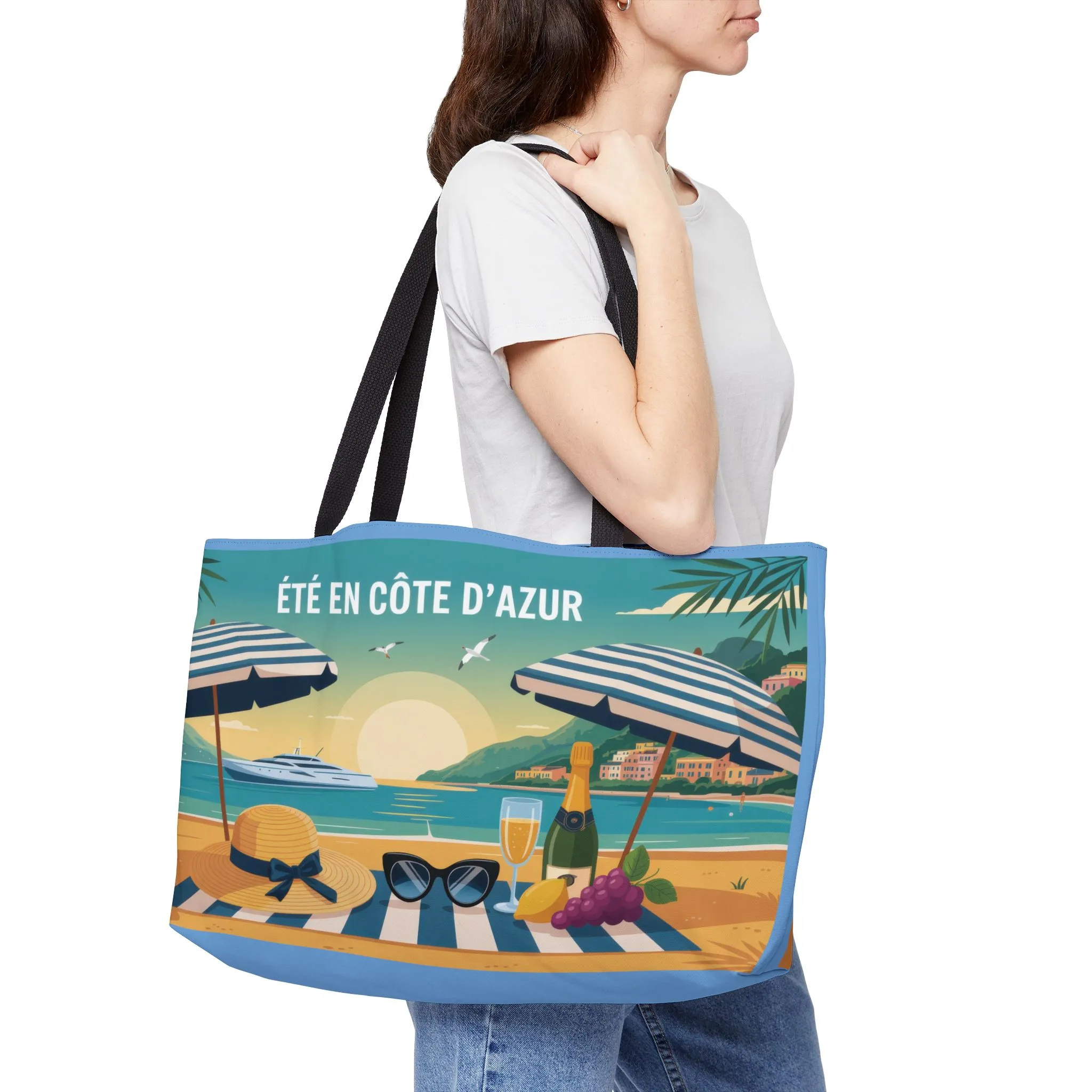 Stylish Summer Weekender Tote Bag, Beach Tote for Travel, Pool Days, Vacation Carryall, Perfect for Gifts, French Riviera themed beach bag - Image 2