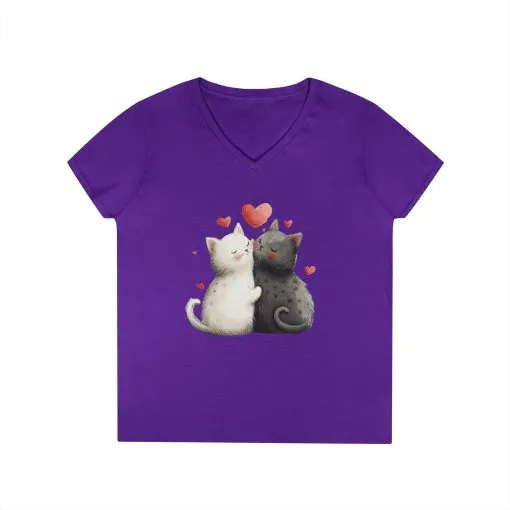 Cute Cat Love V-Neck T-Shirt, Animal Lover Gift, Valentine's Day Shirt, Cat Mom Gift, Cute Graphic Tee - Image 14