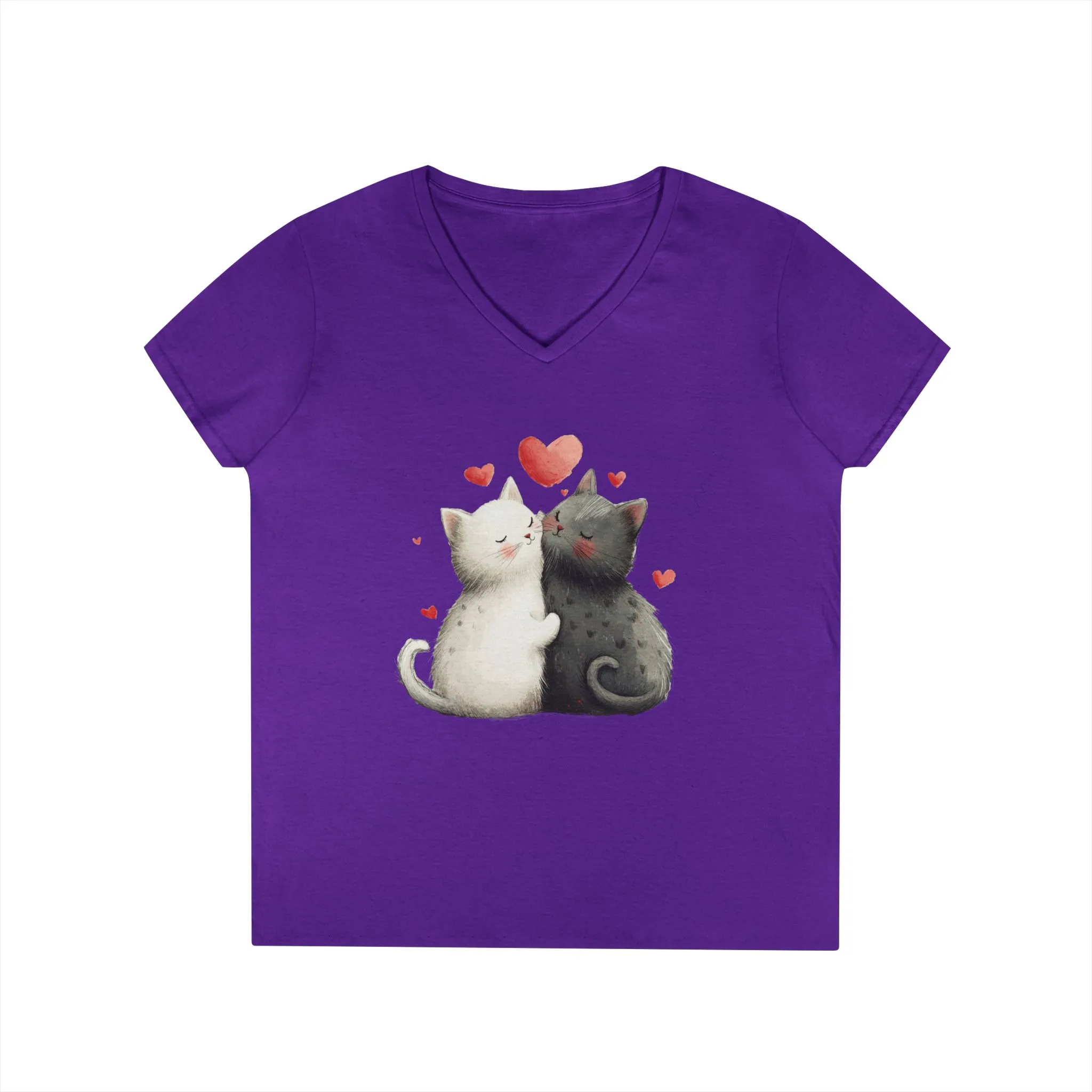 Cute Cat Love V-Neck T-Shirt, Animal Lover Gift, Valentine's Day Shirt, Cat Mom Gift, Cute Graphic Tee - Image 14