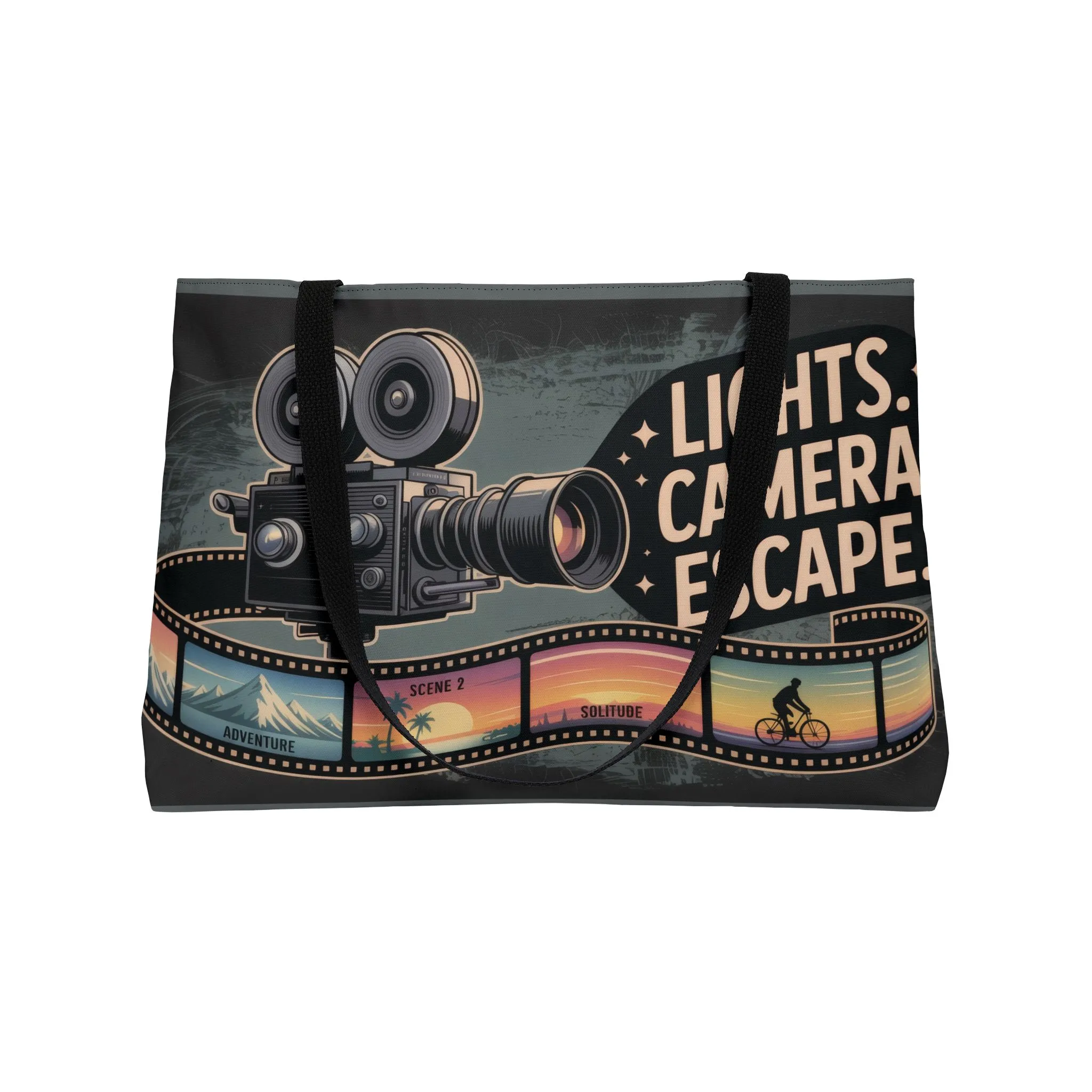 Lights Camera Escape Weekender Tote Bag, Travel Carry-All, Summer Beach Bag, Movie Lover Gift, Weekend Getaway Accessories - Image 3