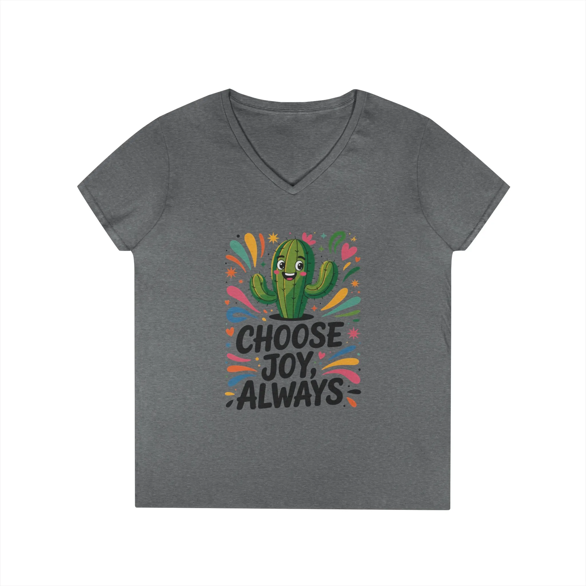 Choose Joy Cactus Ladies' V-Neck T-Shirt, Positive Vibe Shirt, Gift for Her, Summer Casual Tee, Inspirational Wear, Cute Graphic Top - Image 6