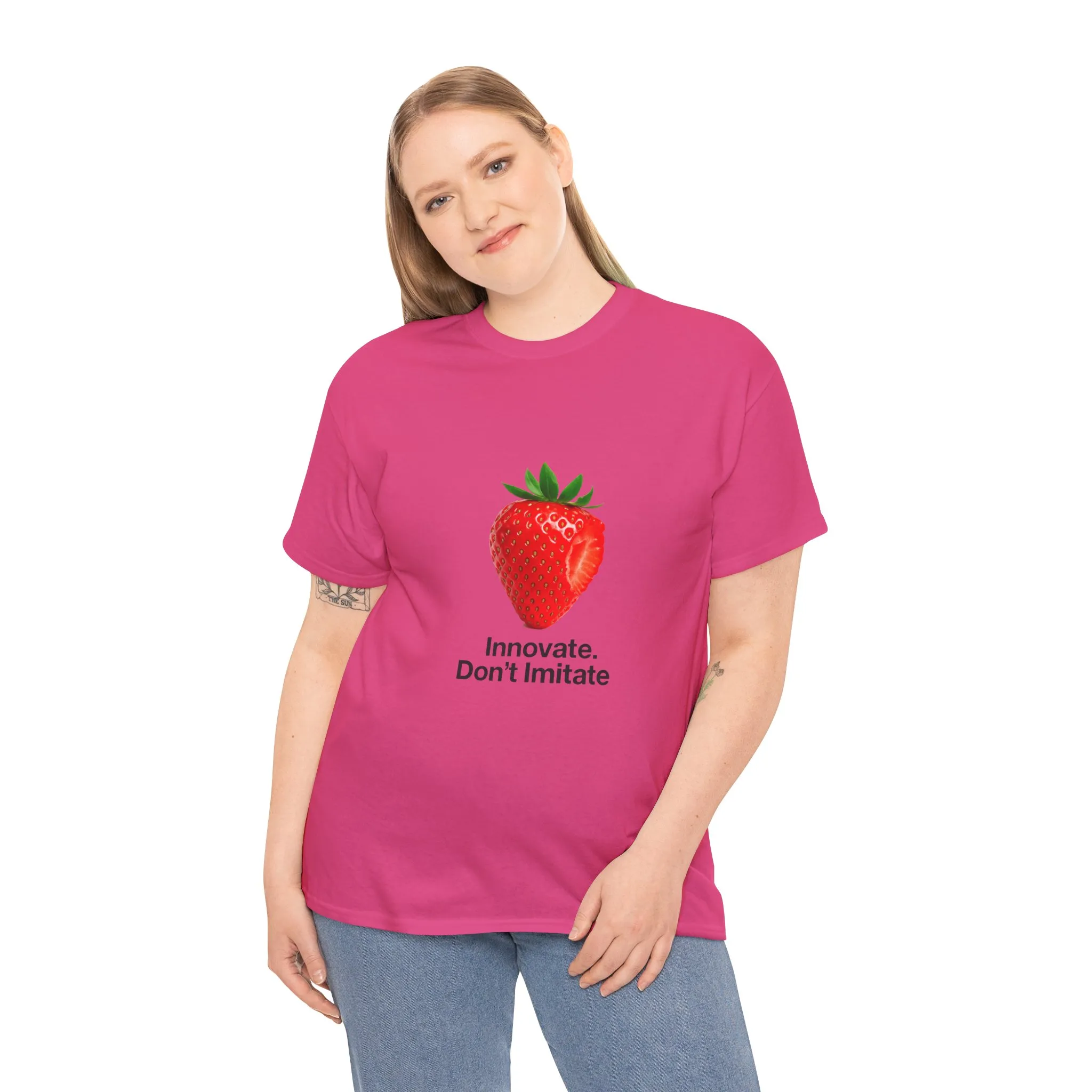 Strawberry Women's Heavy Cotton Tee, Innovate Don't Imitate Shirt, Graphic Tee, Casual Wear, Gift Idea, Summer Style, Witty Design T-Shirt - Image 32