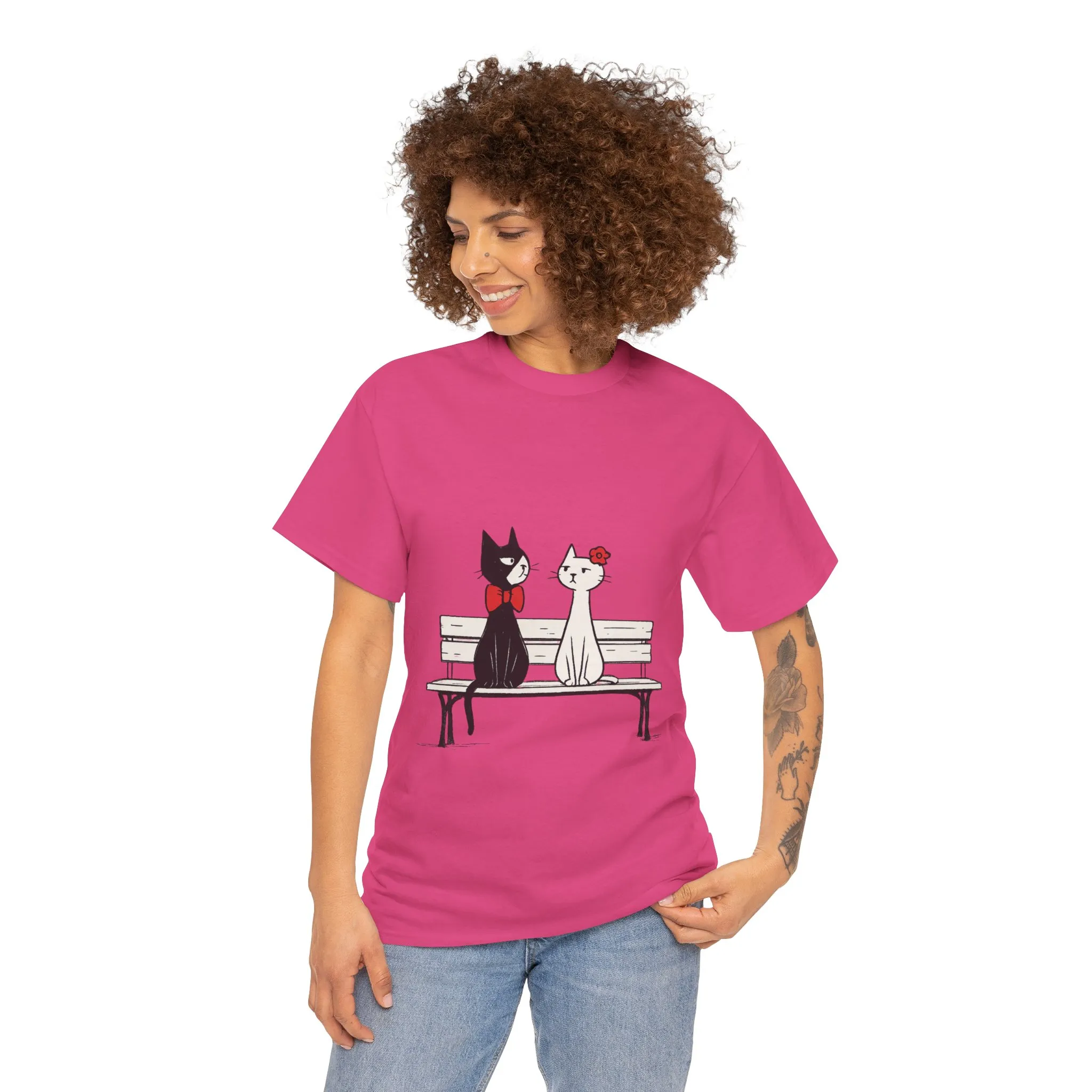 Cute Cat Lovers Tee, Unisex Heavy Cotton Tee for Pet Owners, Funny Cat Shirt, Gift for Cat Lovers, Casual T-Shirt, Animal Art Tee - Image 23
