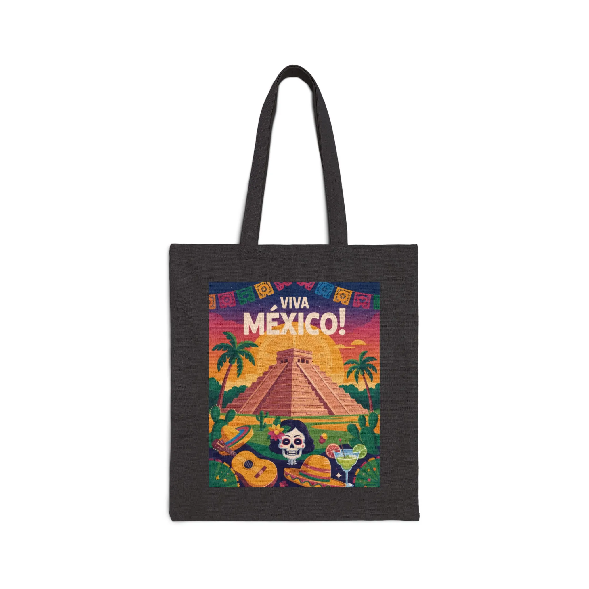 Viva Mexico Cotton Canvas Tote Bag, Eco-Friendly Grocery Bag, Bohemian Beach Bag, Travel Tote, Day of the Dead Gift - Image 7