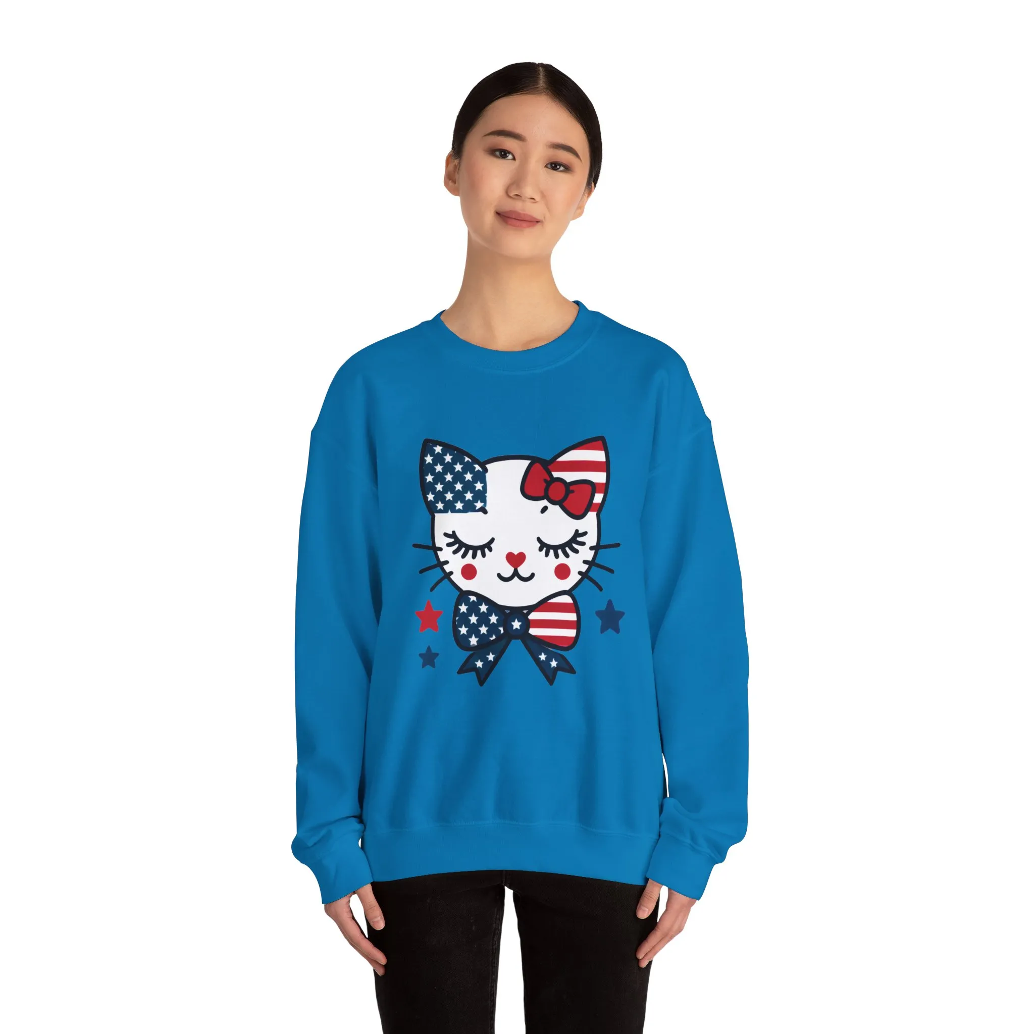 Cute Cat American Flag Sweatshirt, Women's Crewneck, Perfect for 4th of July, Women's Casual Wear, Cat Lovers Gifts - Image 23