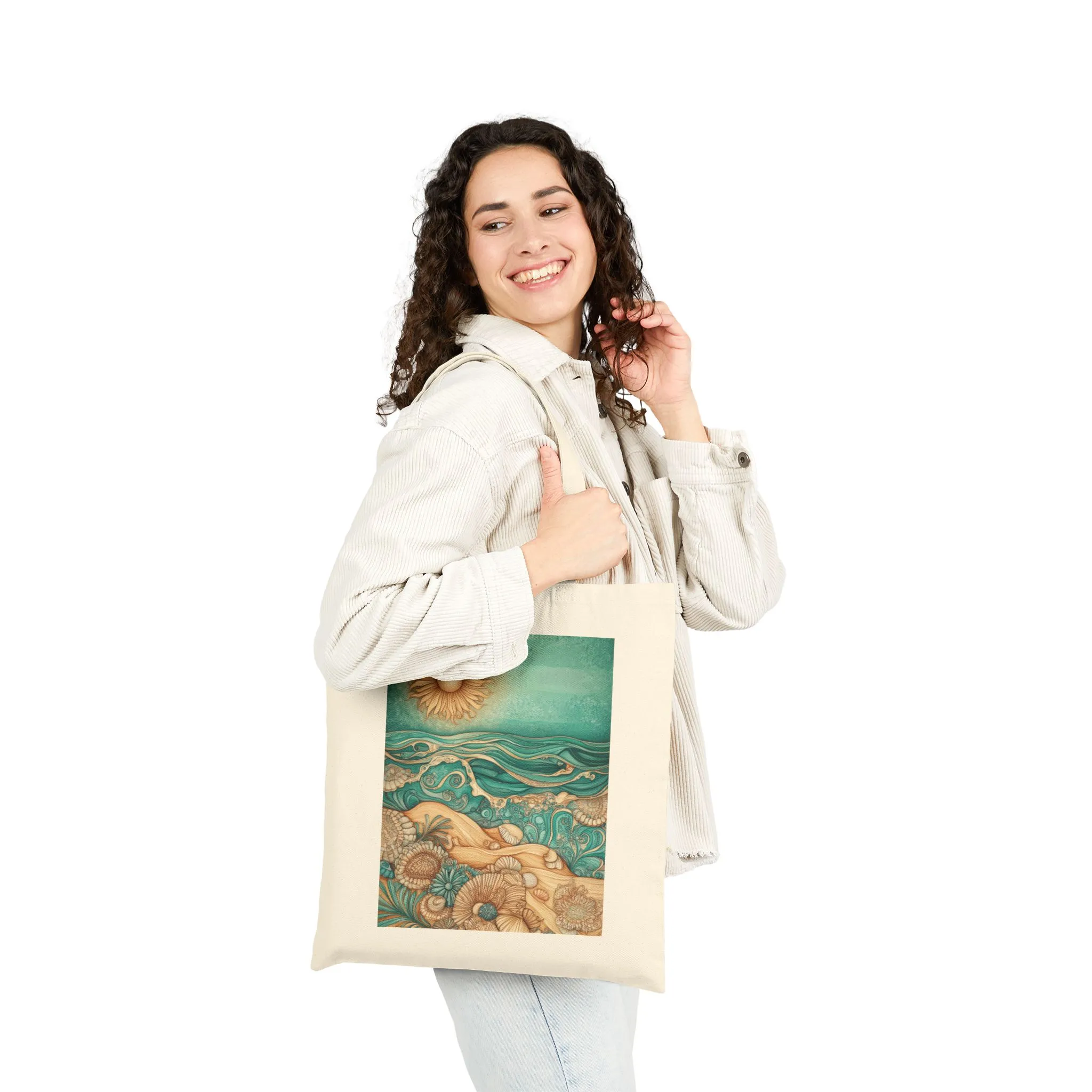 Beach Vibes Cotton Canvas Tote Bag - Sun & Ocean Design - Image 5