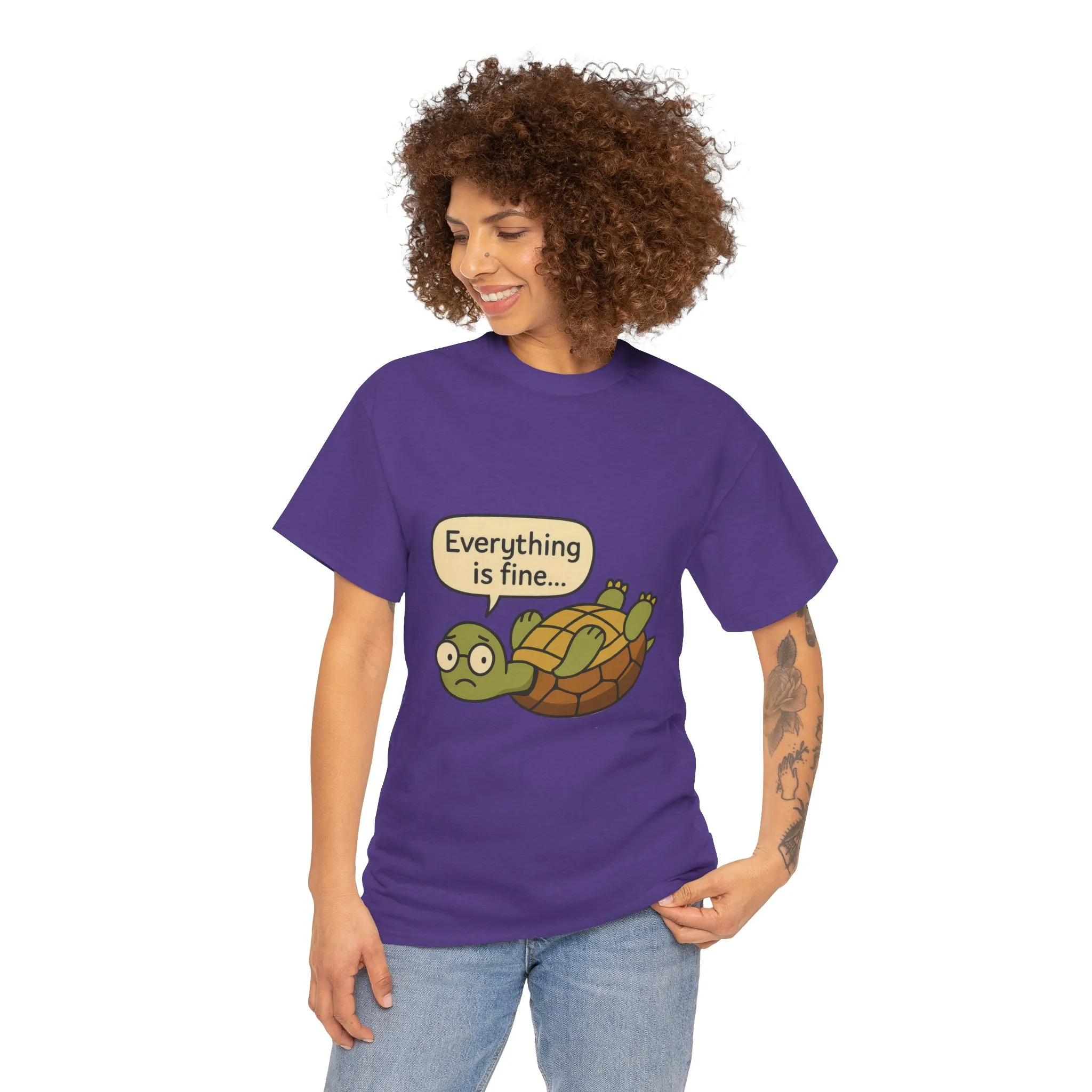 Everything is Fine Turtle Tee, Funny Unisex Cotton Tee, Cute Animal Shirt, Gift for Nature Lovers, Great for Humor, Positive message t-shirt - Image 35