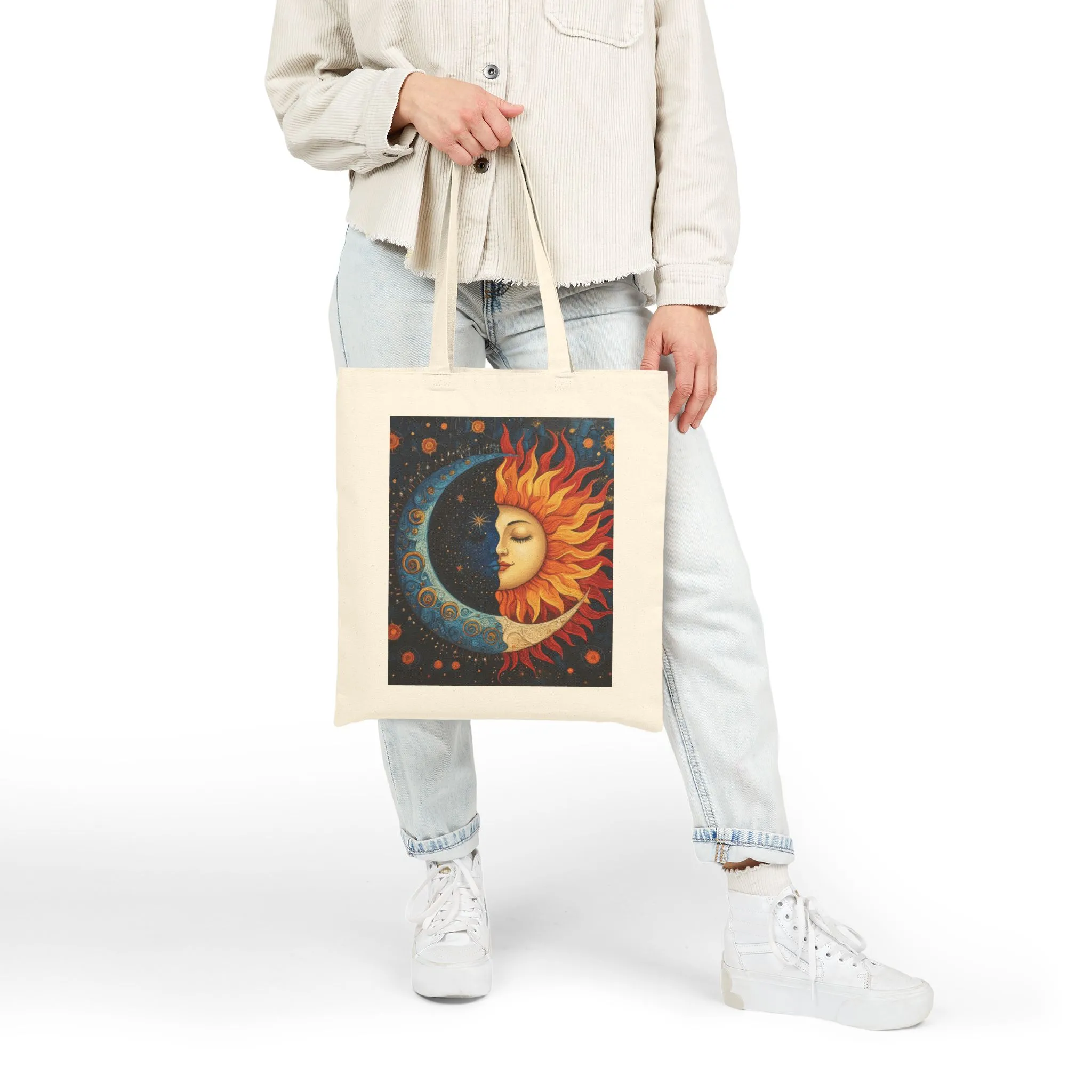 Sun and Moon Cotton Canvas Tote Bag, Eco-Friendly Tote, Boho Chic Bag, Nature Lover Gift, Astrology Tote, Reusable Grocery Bag - Image 3
