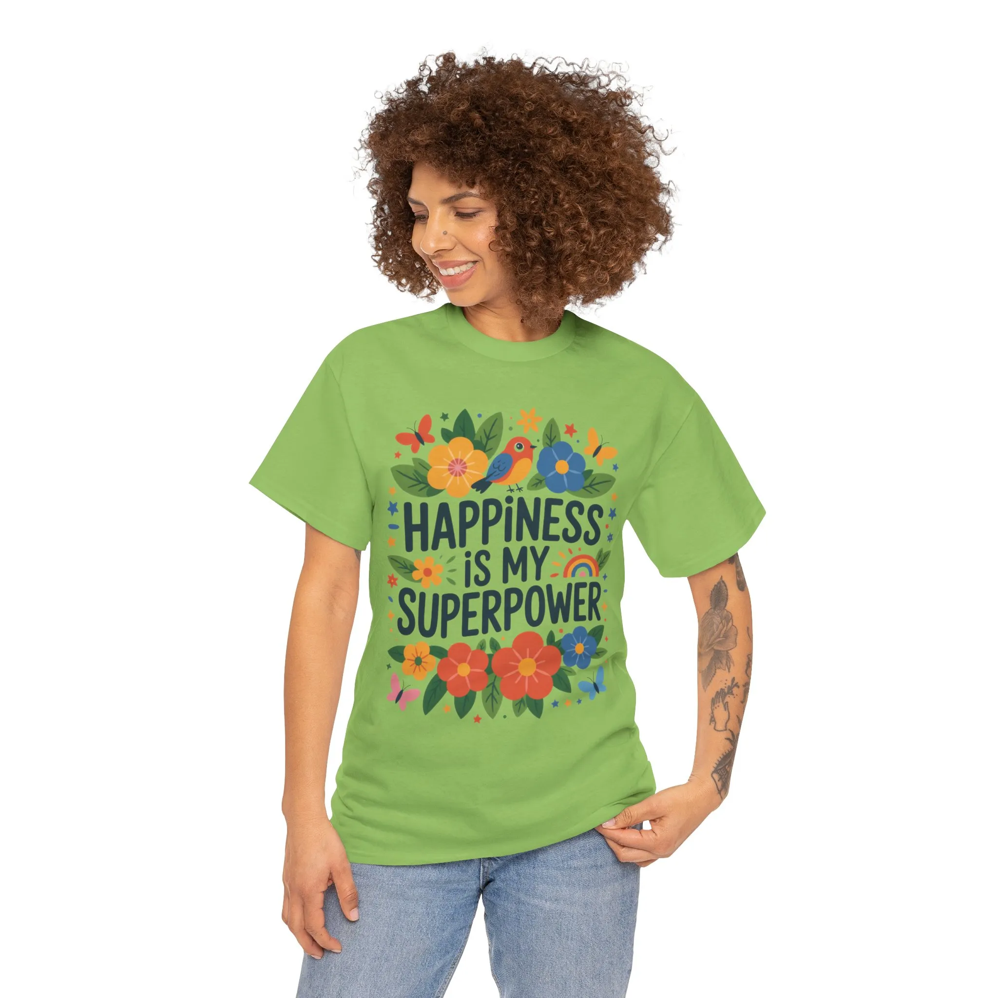 Happiness is My Superpower Tee - Colorful Floral Design, Mother's Day, Self-Expression, Positive Vibes Shirt, Joyful Statement Tee - Image 14