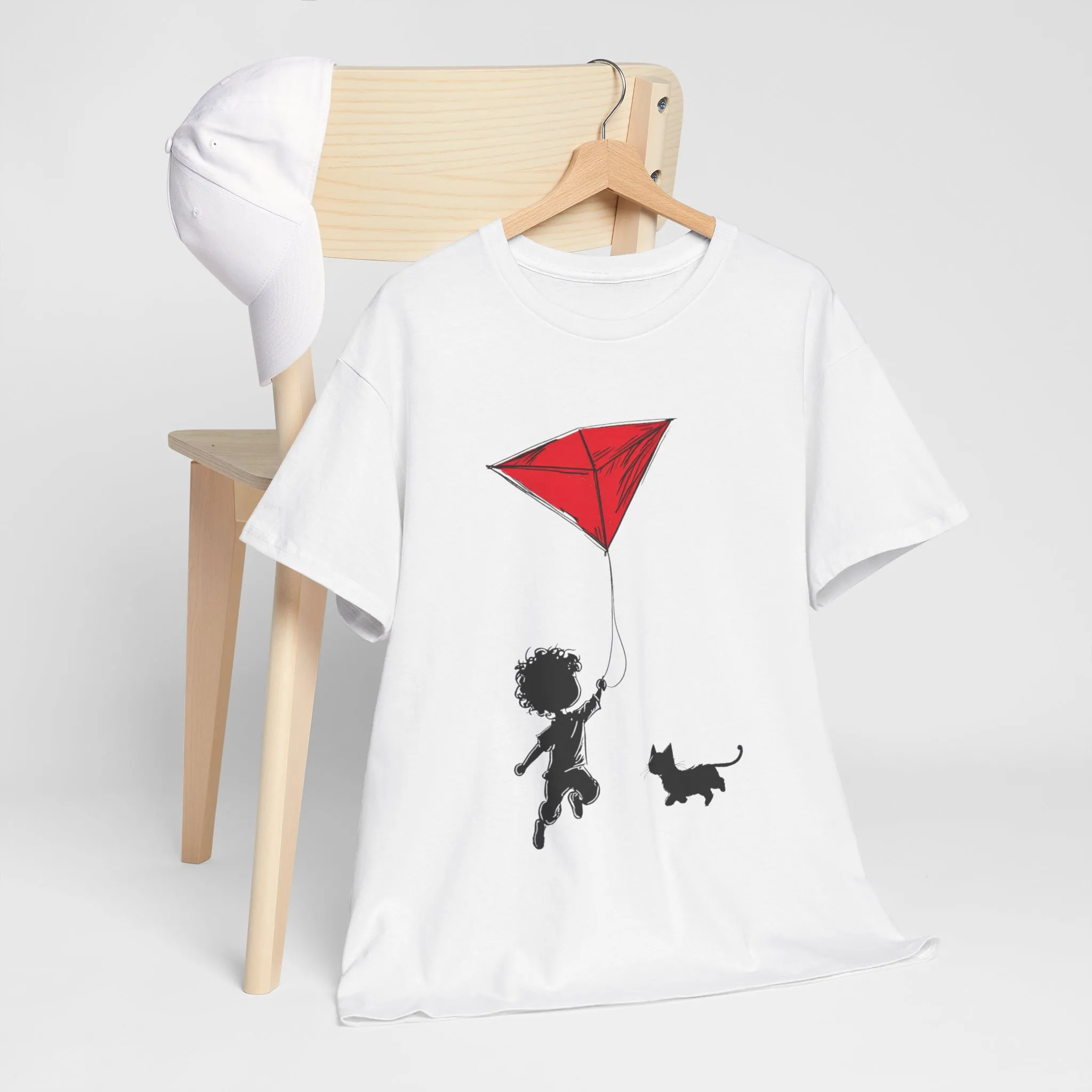 Cute Kid and Cat Design T-Shirt, Playful Gift for Cat Lovers, Summer Style, Cat Lover T-Shirt, Gift for Cat Owners, Women's Cotton T-Shirt - Image 6