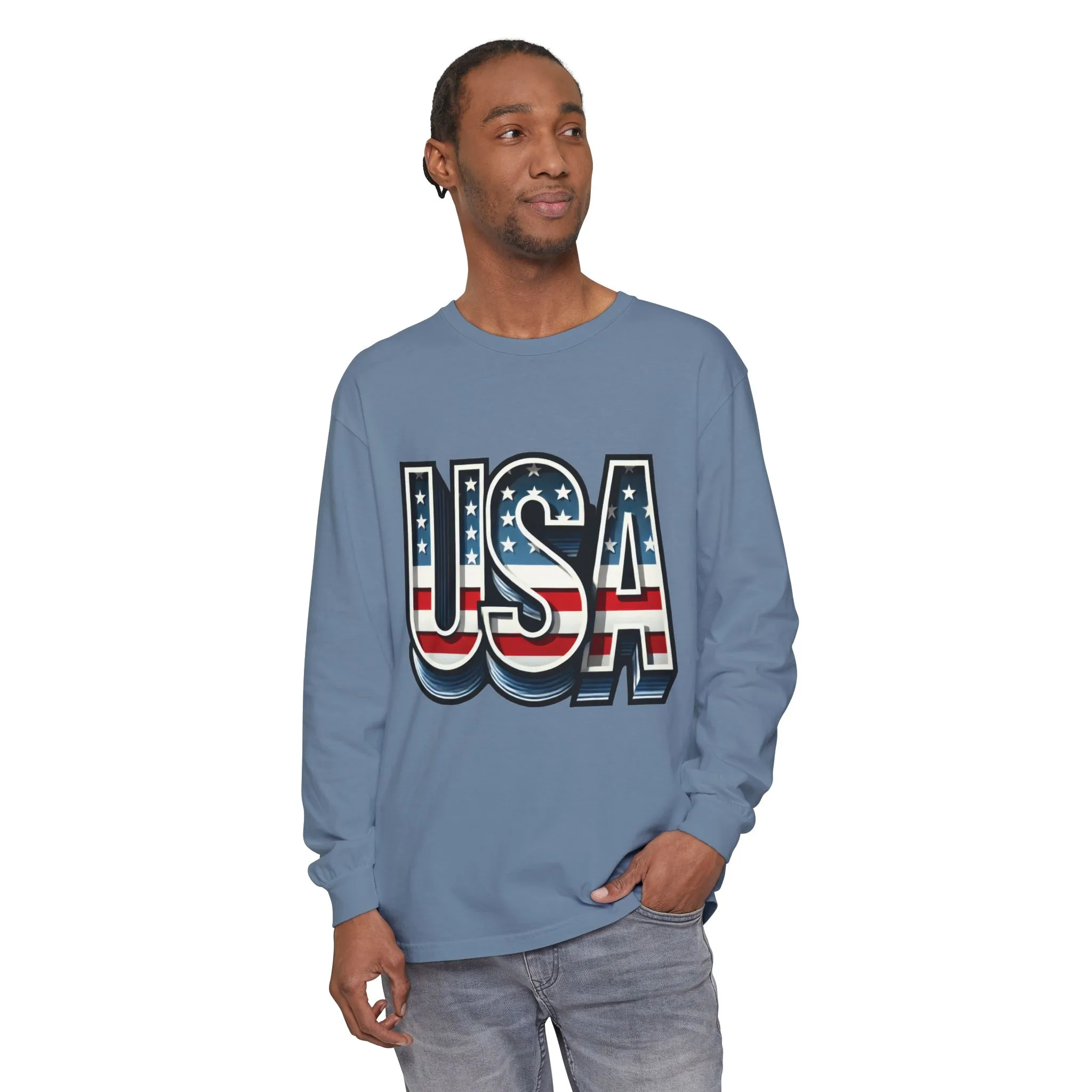 Patriotic Long Sleeve Unisex T-Shirt, USA Design, Unisex Tee for Independence Day, Memorial Day, Family Celebrations, Casual Wear - Image 11