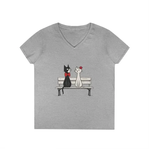 Cute Cat Lovers V-Neck T-Shirt, Casual Wear, Gift for Her, Pet Lovers, Best Friend Gift, Cute Cat Design, Valentine's Day, Cat Love - Image 4