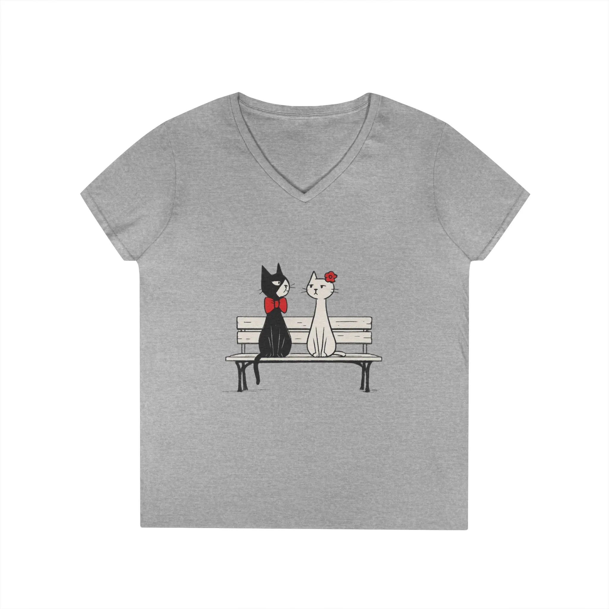 Cute Cat Lovers V-Neck T-Shirt, Casual Wear, Gift for Her, Pet Lovers, Best Friend Gift, Cute Cat Design, Valentine's Day, Cat Love - Image 4