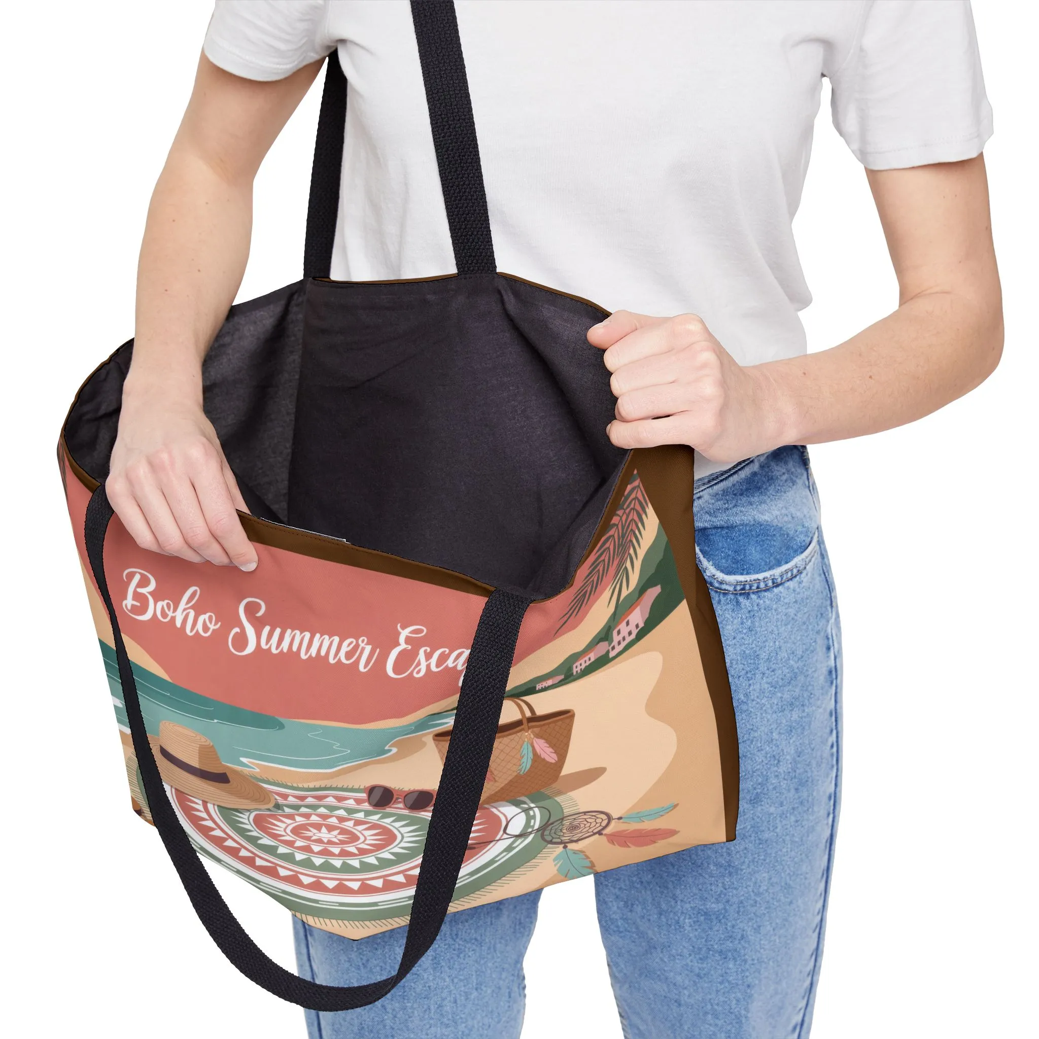 Boho Summer Escape Weekender Tote Bag , Perfect for Beach Days, Travel Tote Bag, beach bag - Image 3
